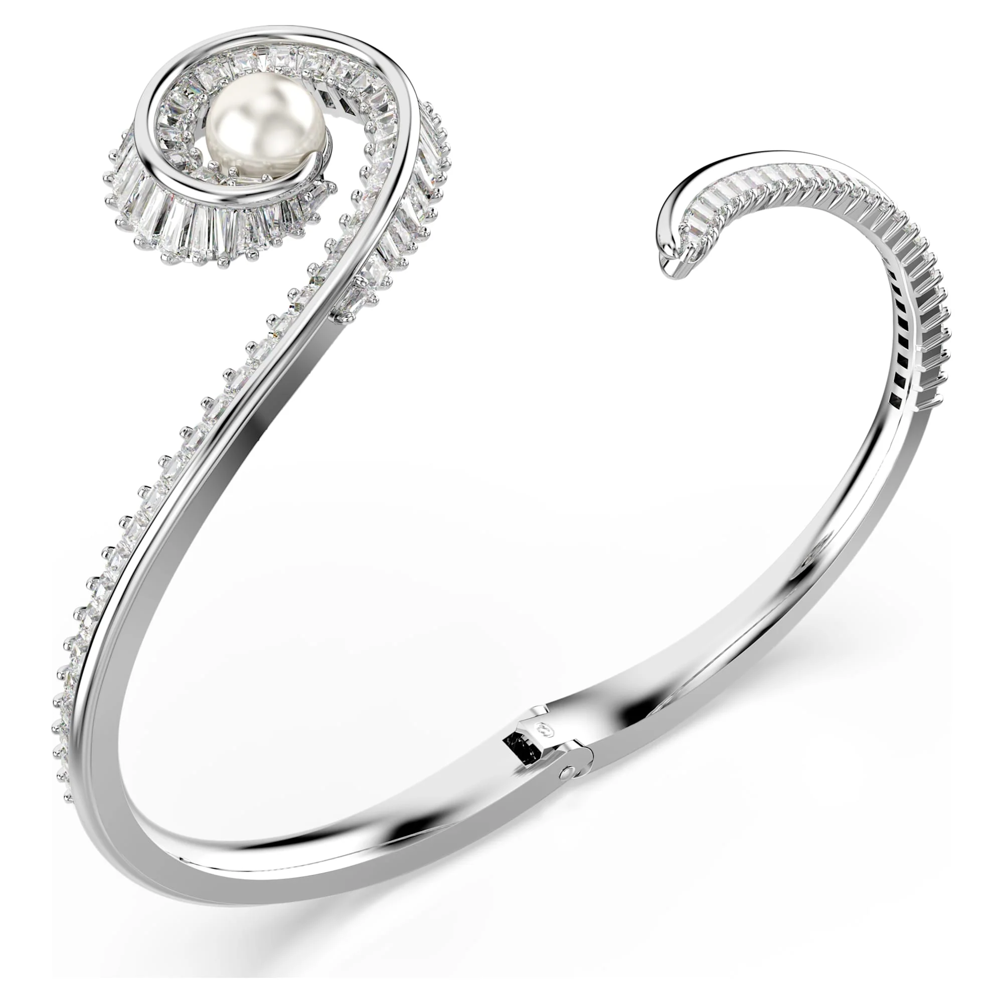 Ariana Grande x Swarovski bangle Crystal pearl, Baguette cut, White, Rhodium plated - Image 4