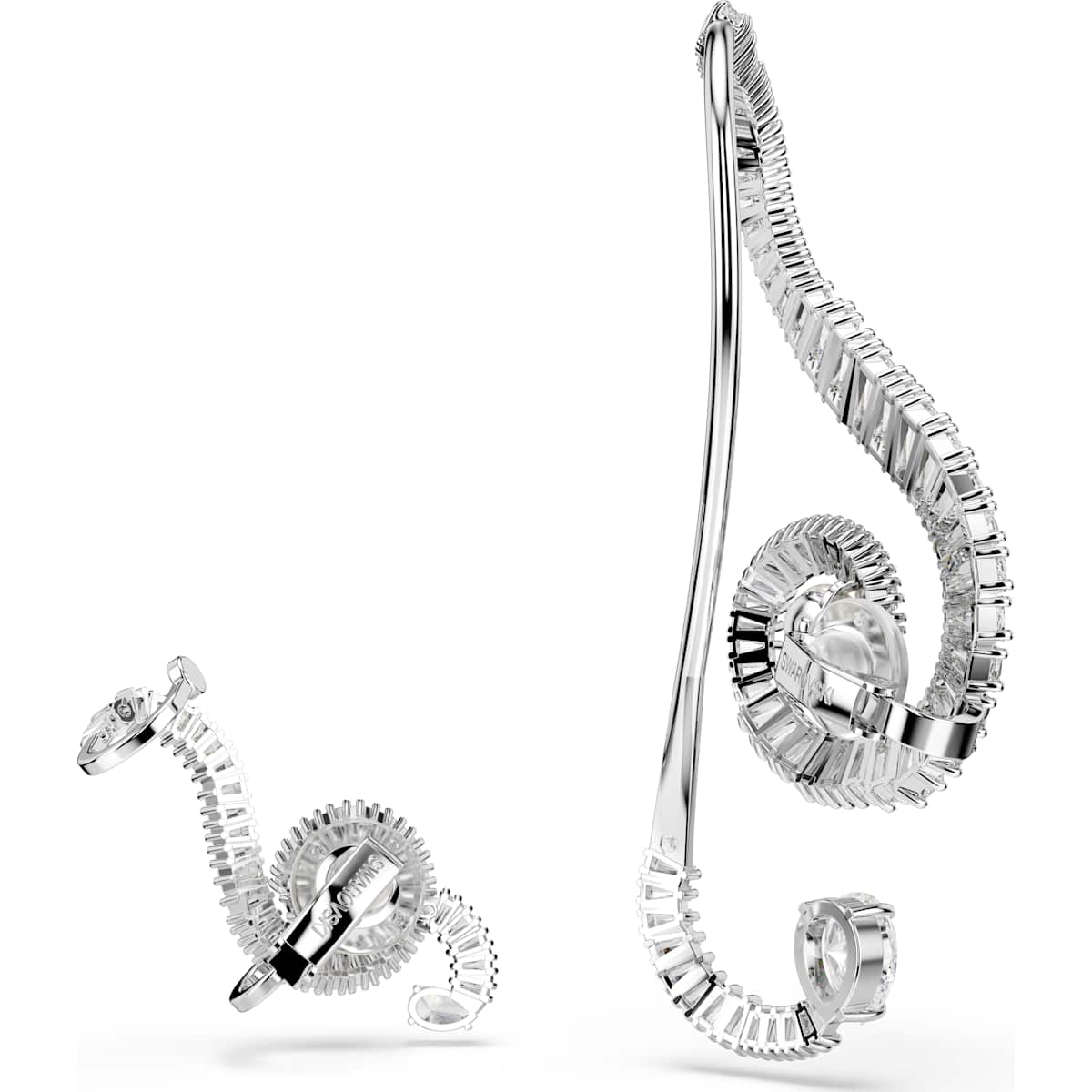 Ariana Grande x Swarovski clip earrings Asymmetrical design, Crystal pearl, Baguette cut, White, Rhodium plated - Image 4