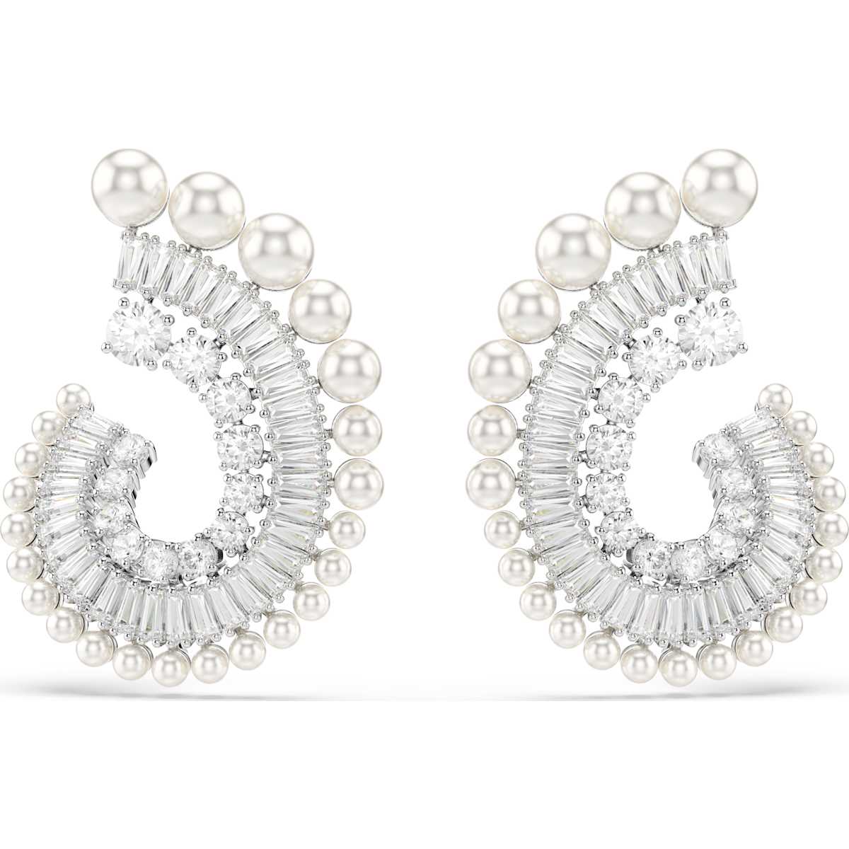 Ariana Grande x Swarovski drop earrings Crystal Pearl, Mixed cuts, White, Rhodium plated