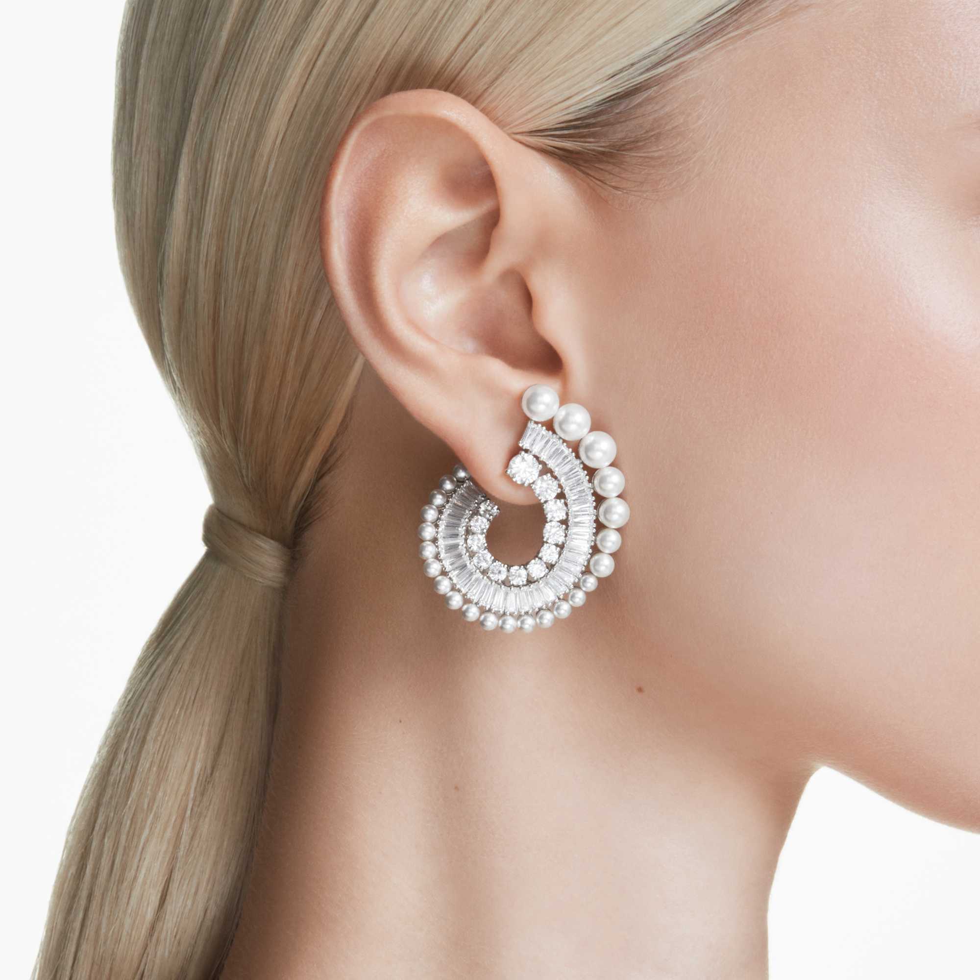 Ariana Grande x Swarovski drop earrings Crystal Pearl, Mixed cuts, White, Rhodium plated - Image 5