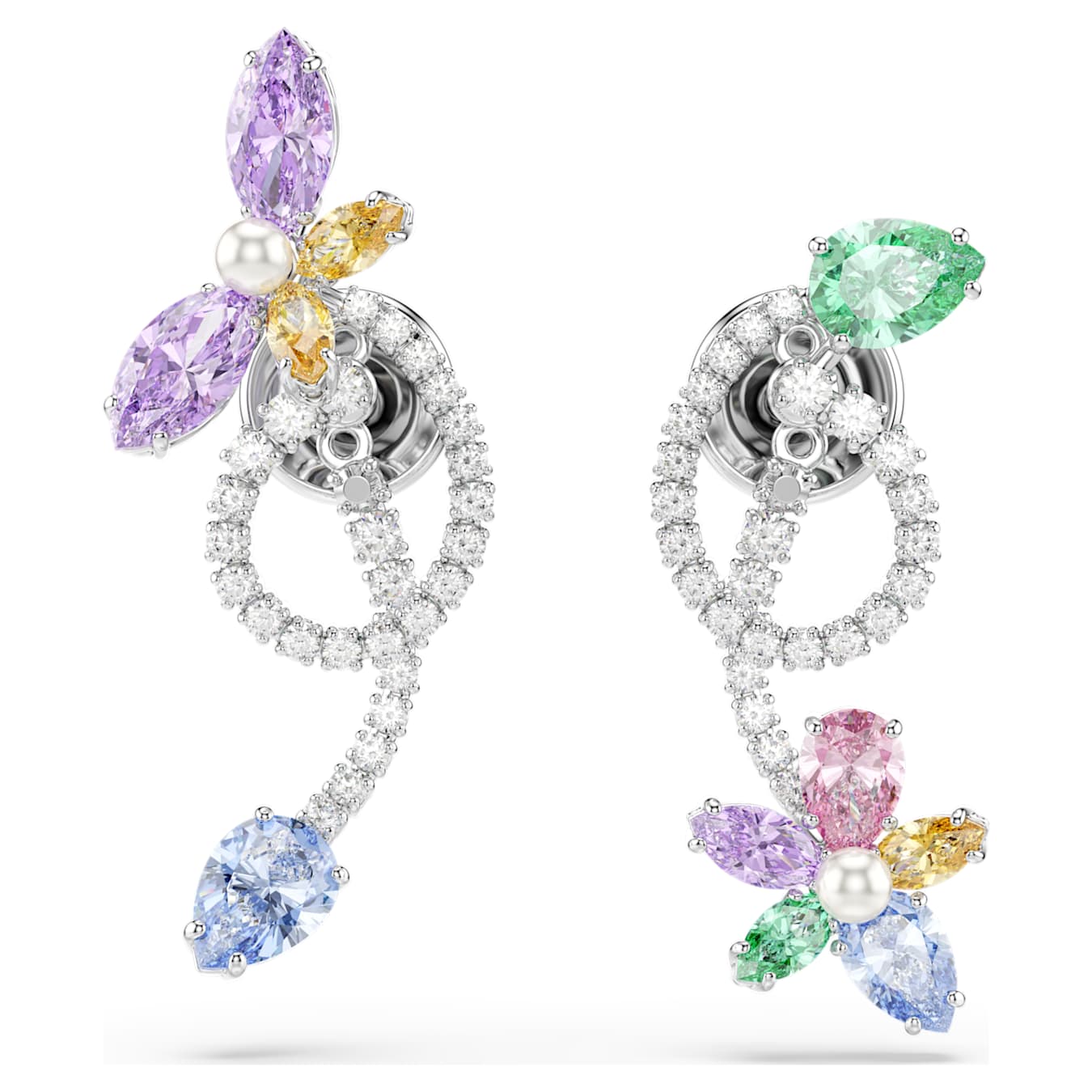 Ariana Grande x Swarovski drop earrings with ear jacket Mixed cuts, Dragonfly, Flower, Multicolored, Rhodium plated - Image 2