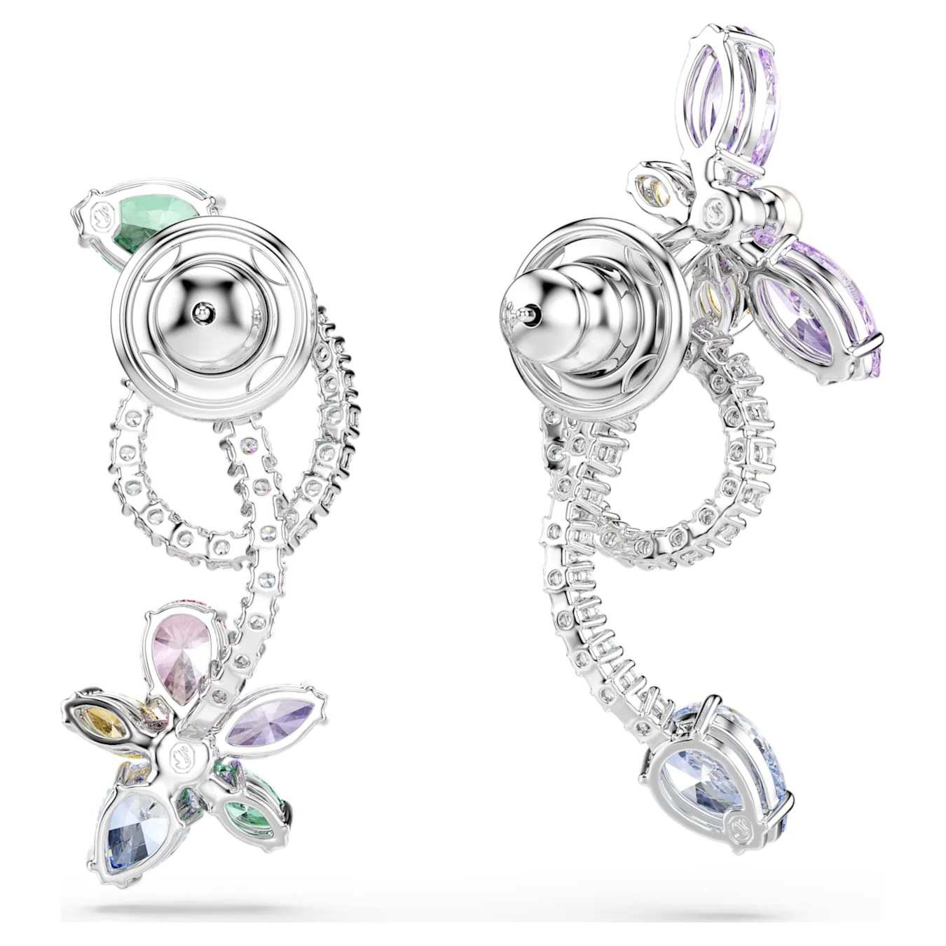 Ariana Grande x Swarovski drop earrings with ear jacket Mixed cuts, Dragonfly, Flower, Multicolored, Rhodium plated - Image 5