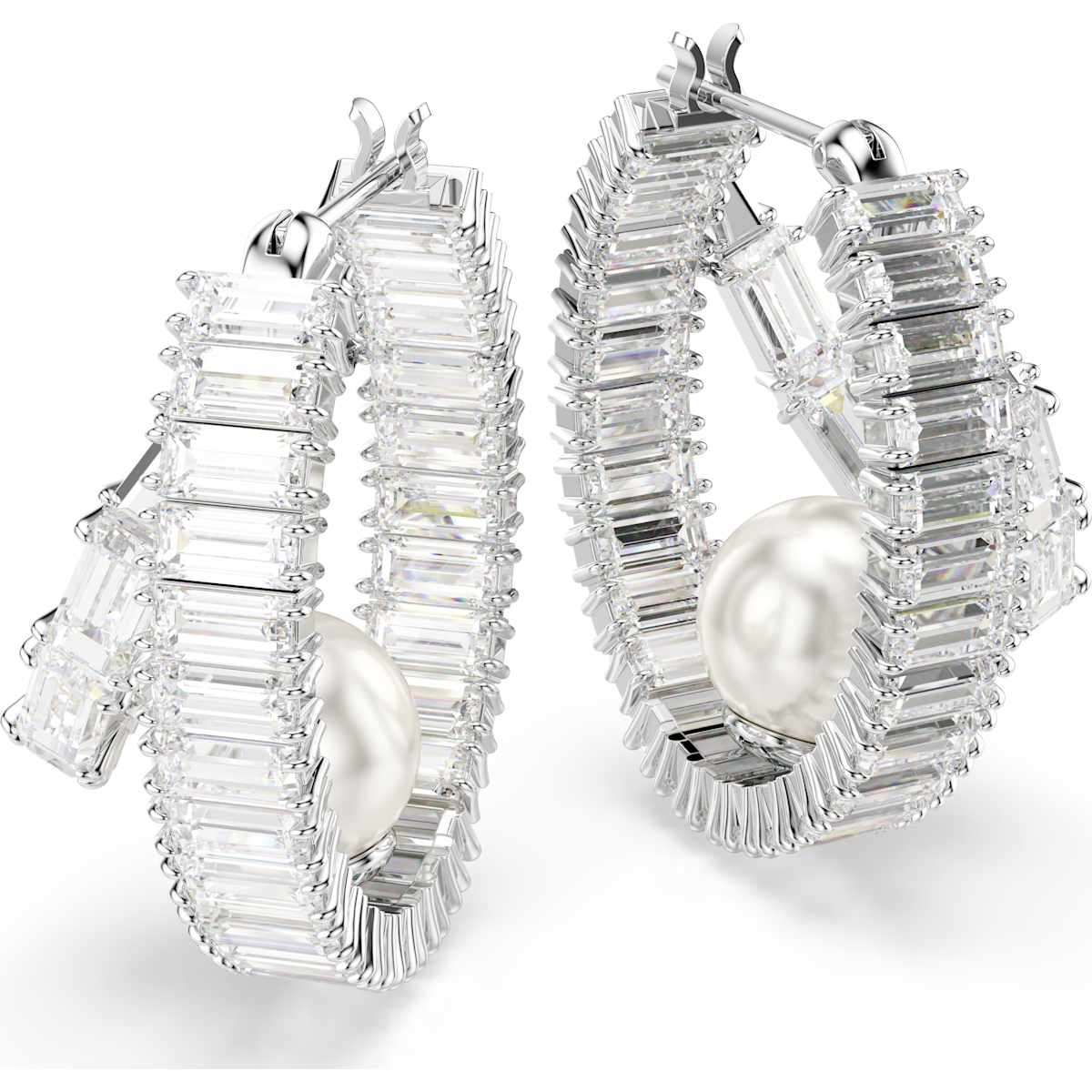 Ariana Grande x Swarovski hoop earrings Crystal pearl, Baguette cut, White, Rhodium plated - Image 3
