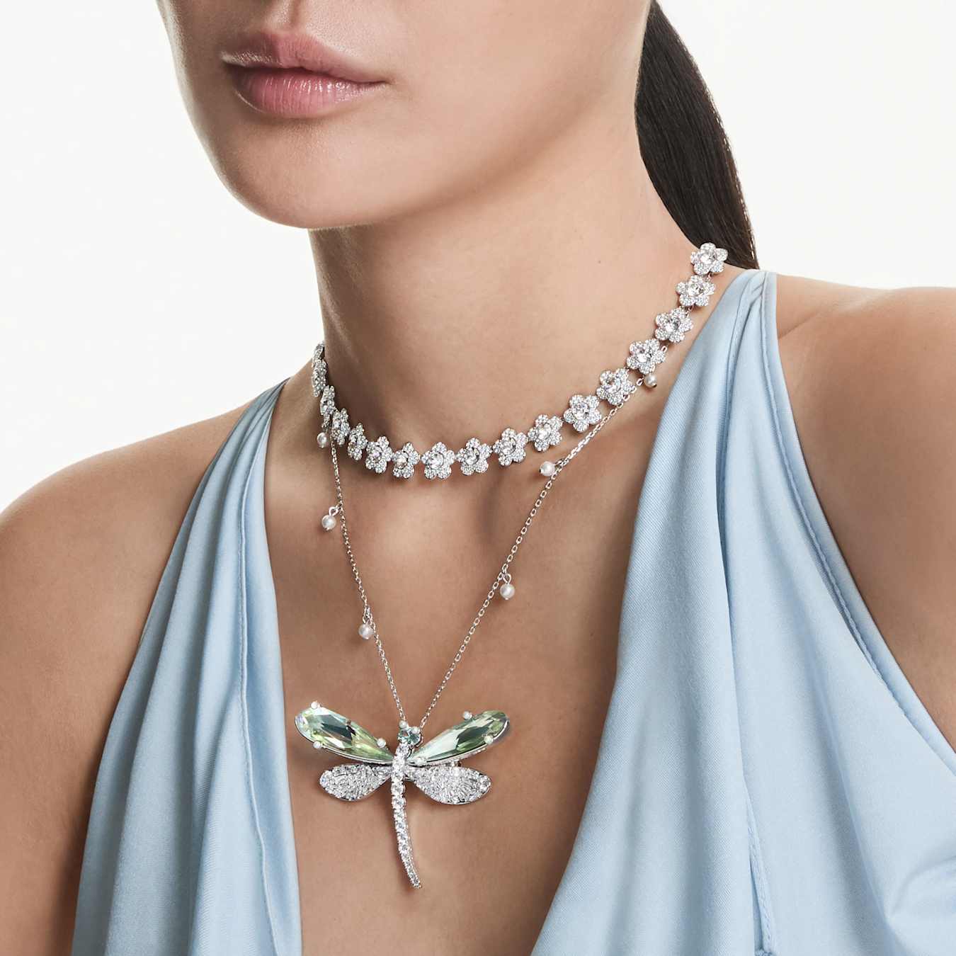 Ariana Grande x Swarovski pendant and brooch Crystal Pearl, Mixed cuts, Dragonfly, White, Rhodium plated - Image 9