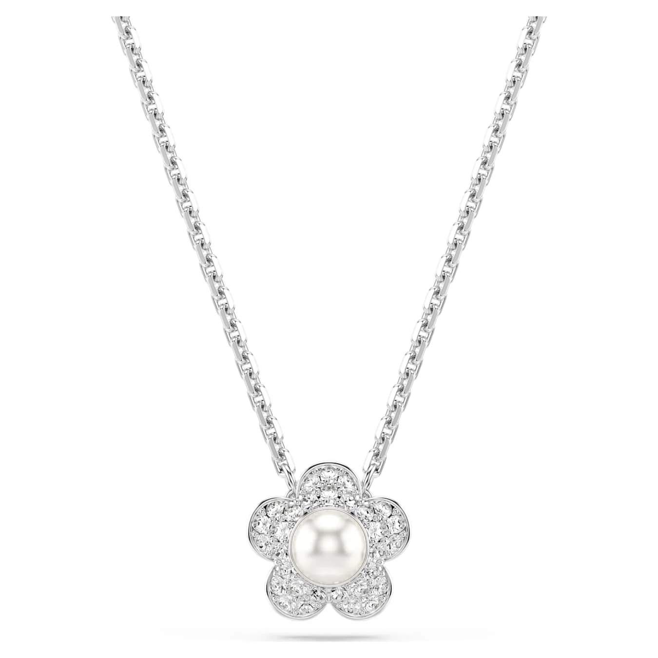 Ariana Grande x Swarovski pendant Crystal Pearl, Round cut, Flower, White, Rhodium plated