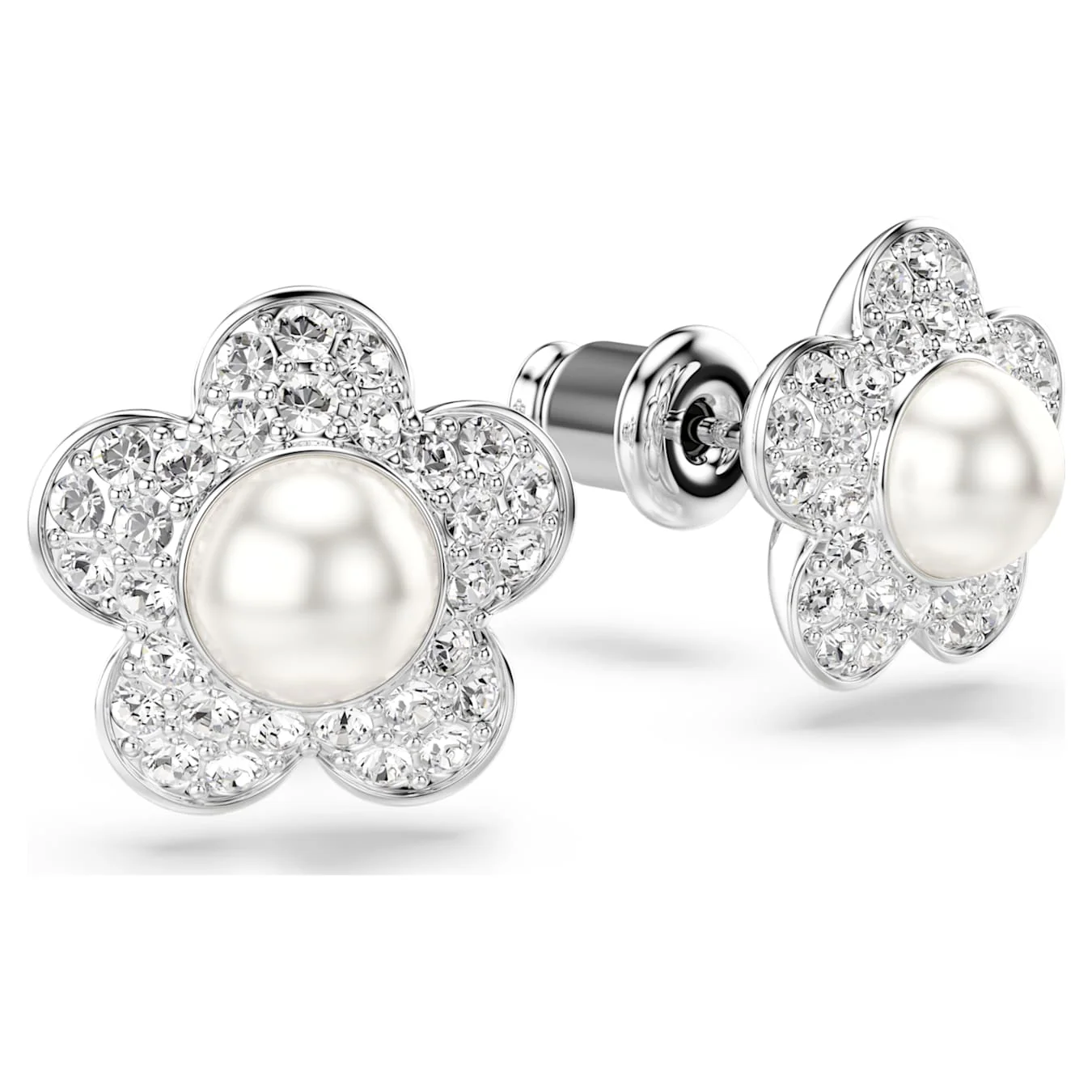 Ariana Grande x Swarovski stud earrings Crystal Pearl, Round cut, Flower, White, Rhodium plated - Image 3
