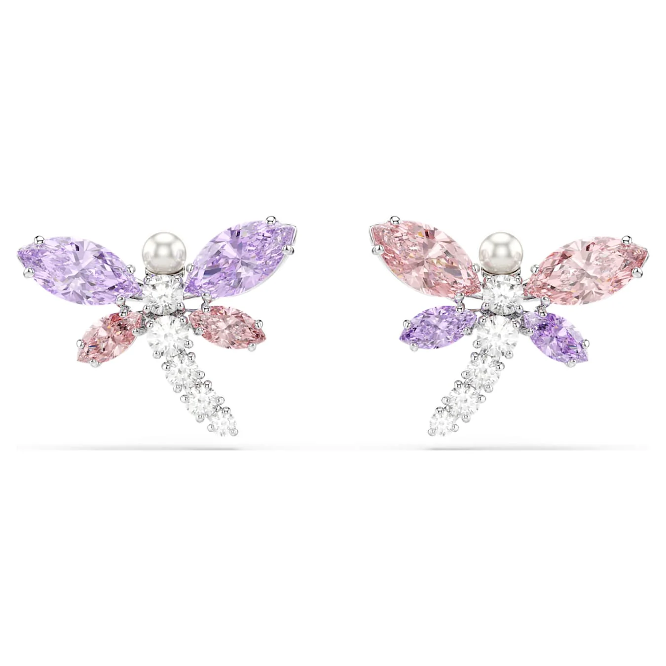 Ariana Grande x Swarovski stud earrings Mixed cuts, Dragonfly, Multicolored, Rhodium plated