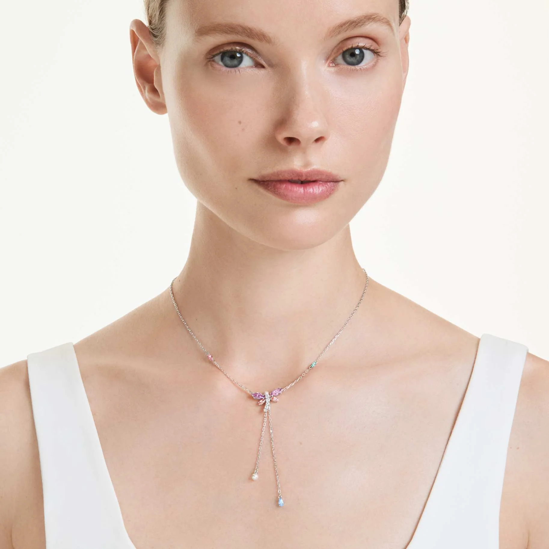 Ariana Grande x Swarovski Y necklace Mixed cuts, Dragonfly, Multicolored, Rhodium plated - Image 6