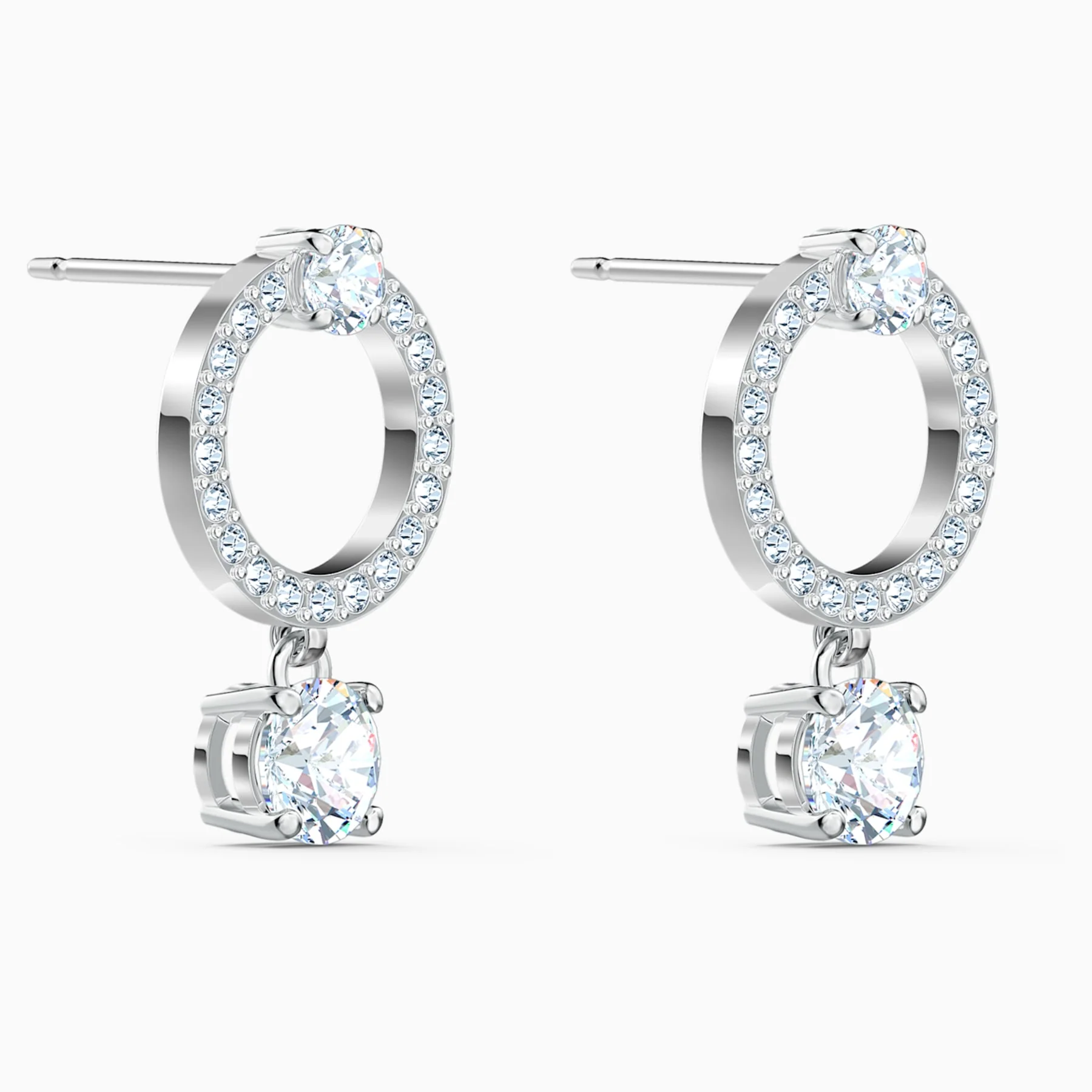 ATTRACT CIRCLE PIERCED EARRINGS, WHITE, RHODIUM PLATED - Image 3