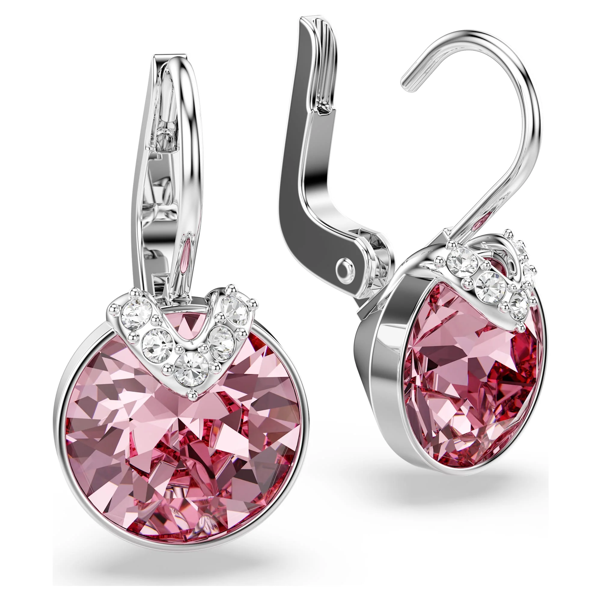 Bella V drop earrings Round cut, Pink, Rhodium plated - Image 3