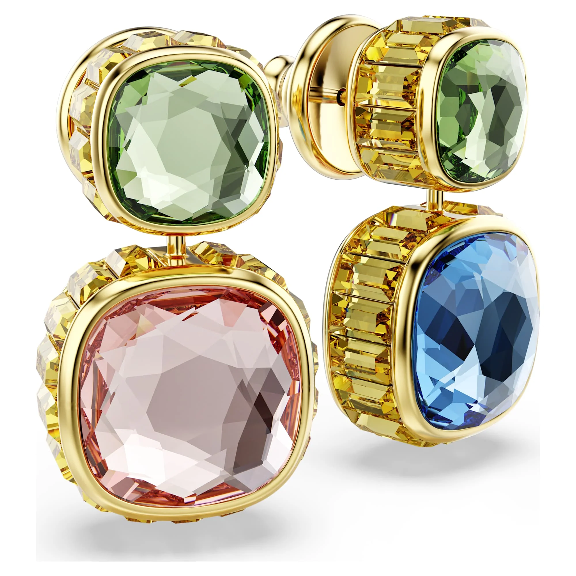 Chroma drop earrings Cushion cut, Multicolored, Gold-tone plated - Image 3