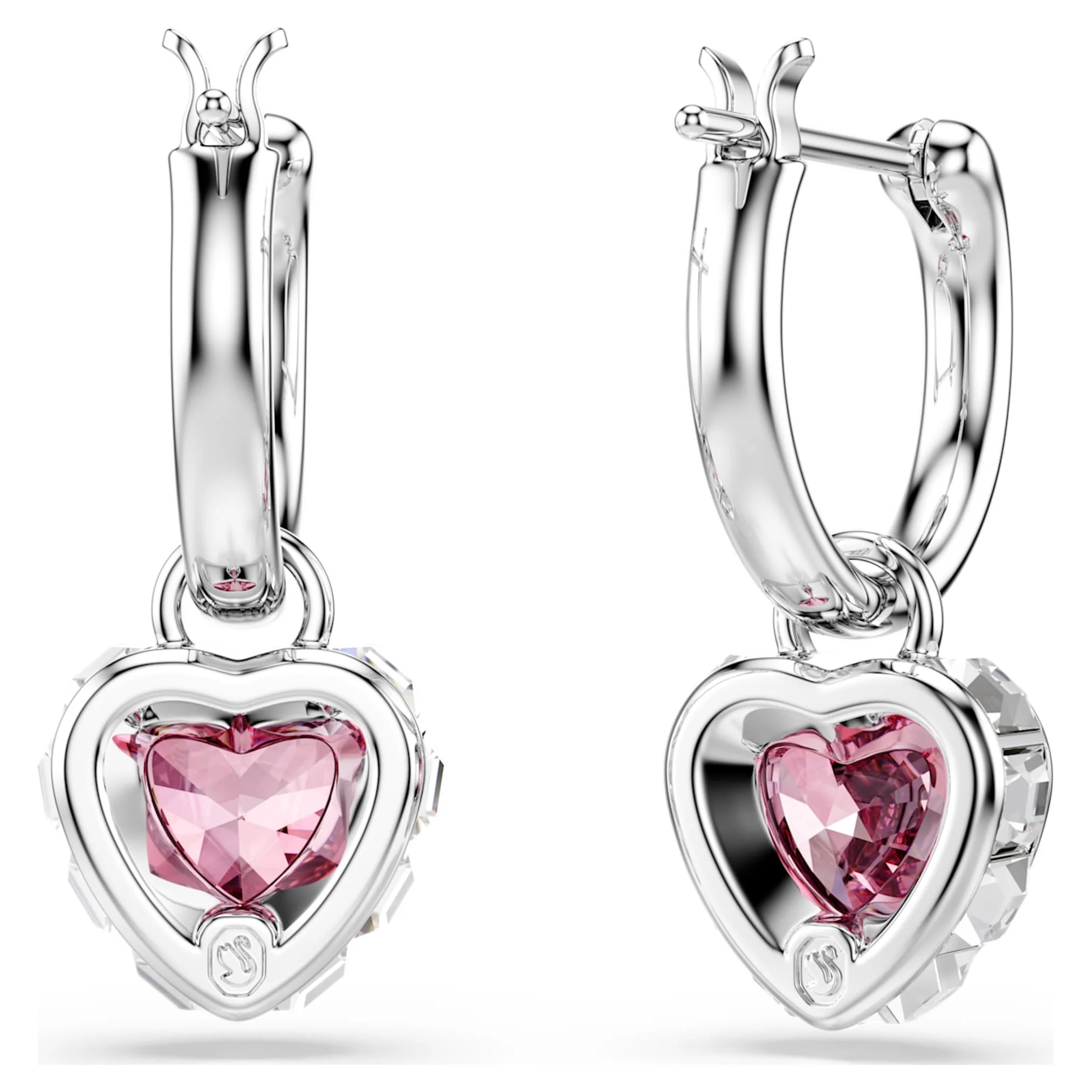 Chroma drop earrings Heart, Pink, Rhodium plated - Image 4