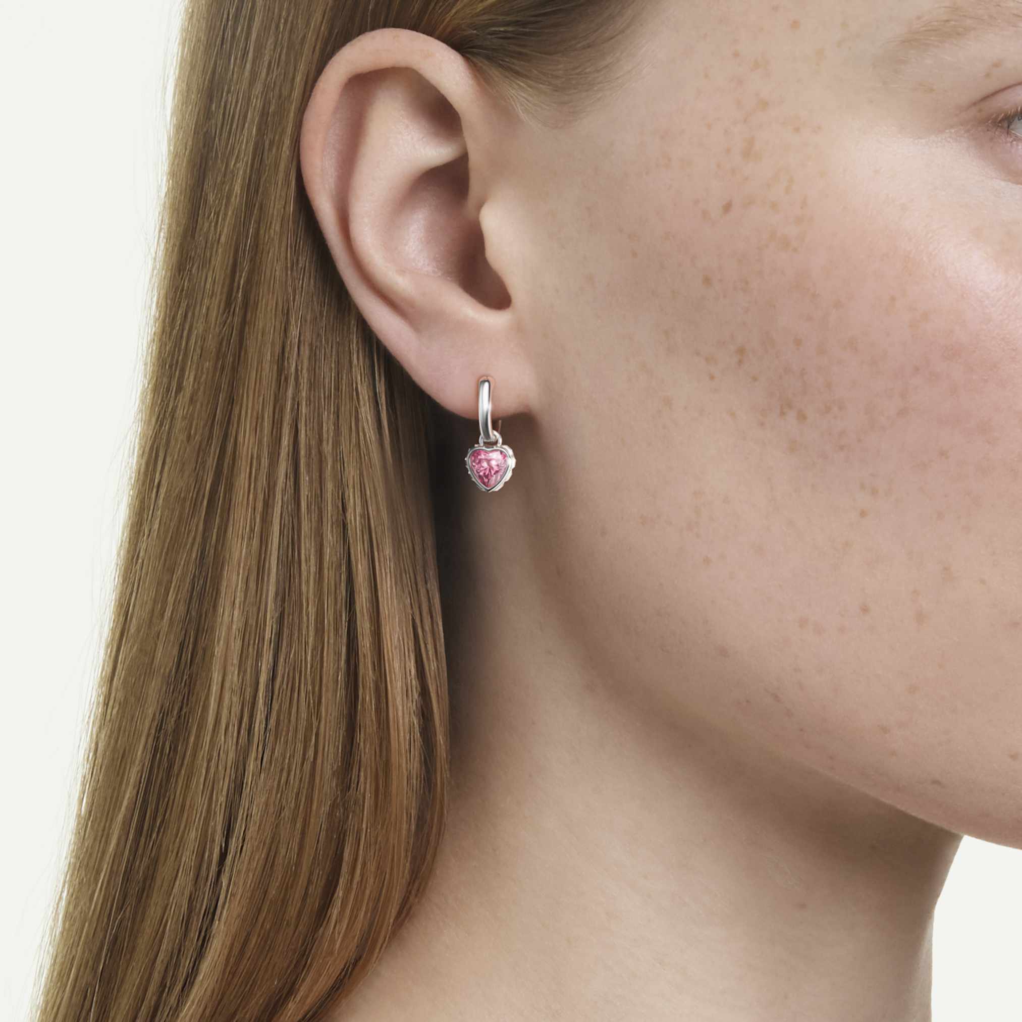 Chroma drop earrings Heart, Pink, Rhodium plated - Image 5