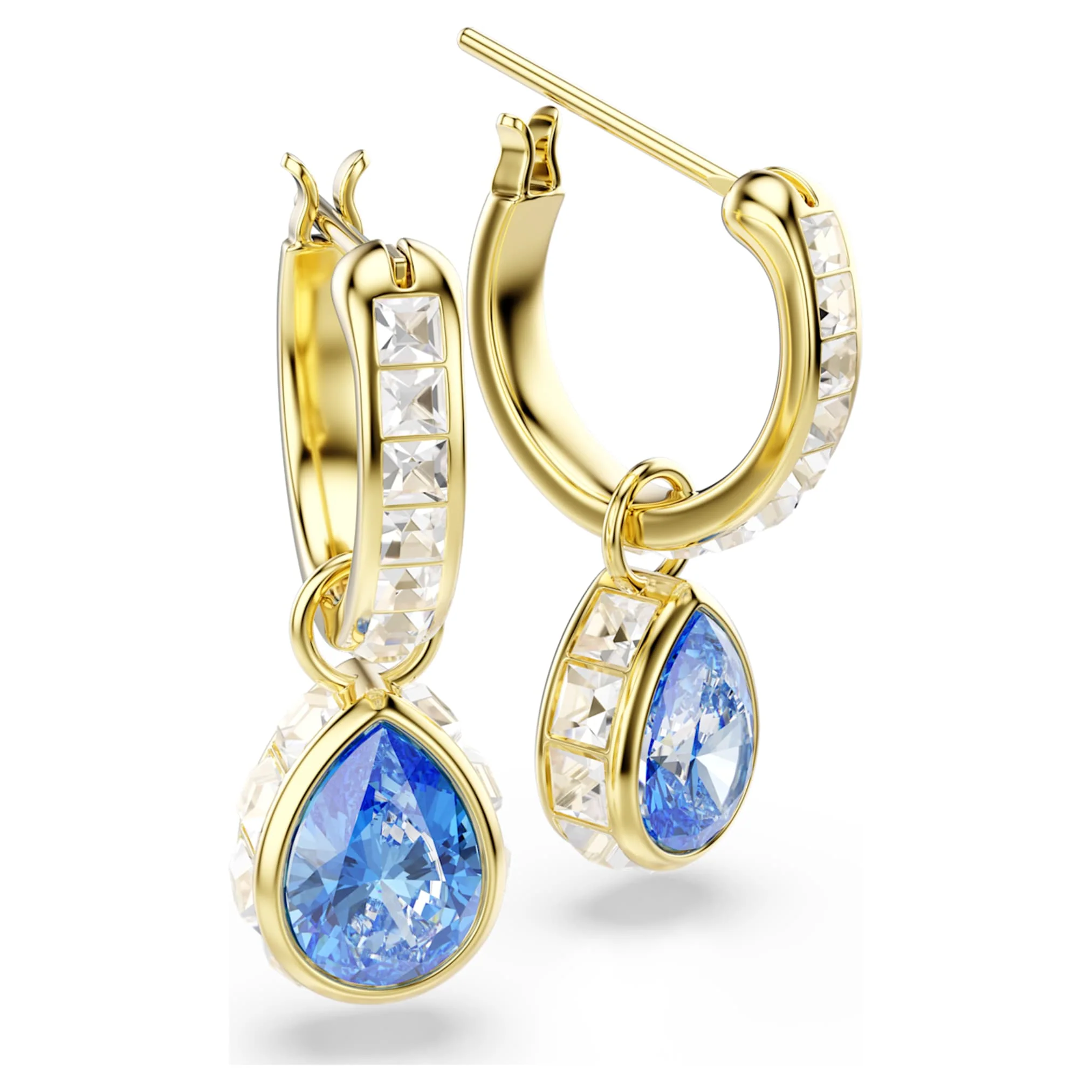 Chroma drop earrings Pear cut, Blue, 18K gold finish - Image 3
