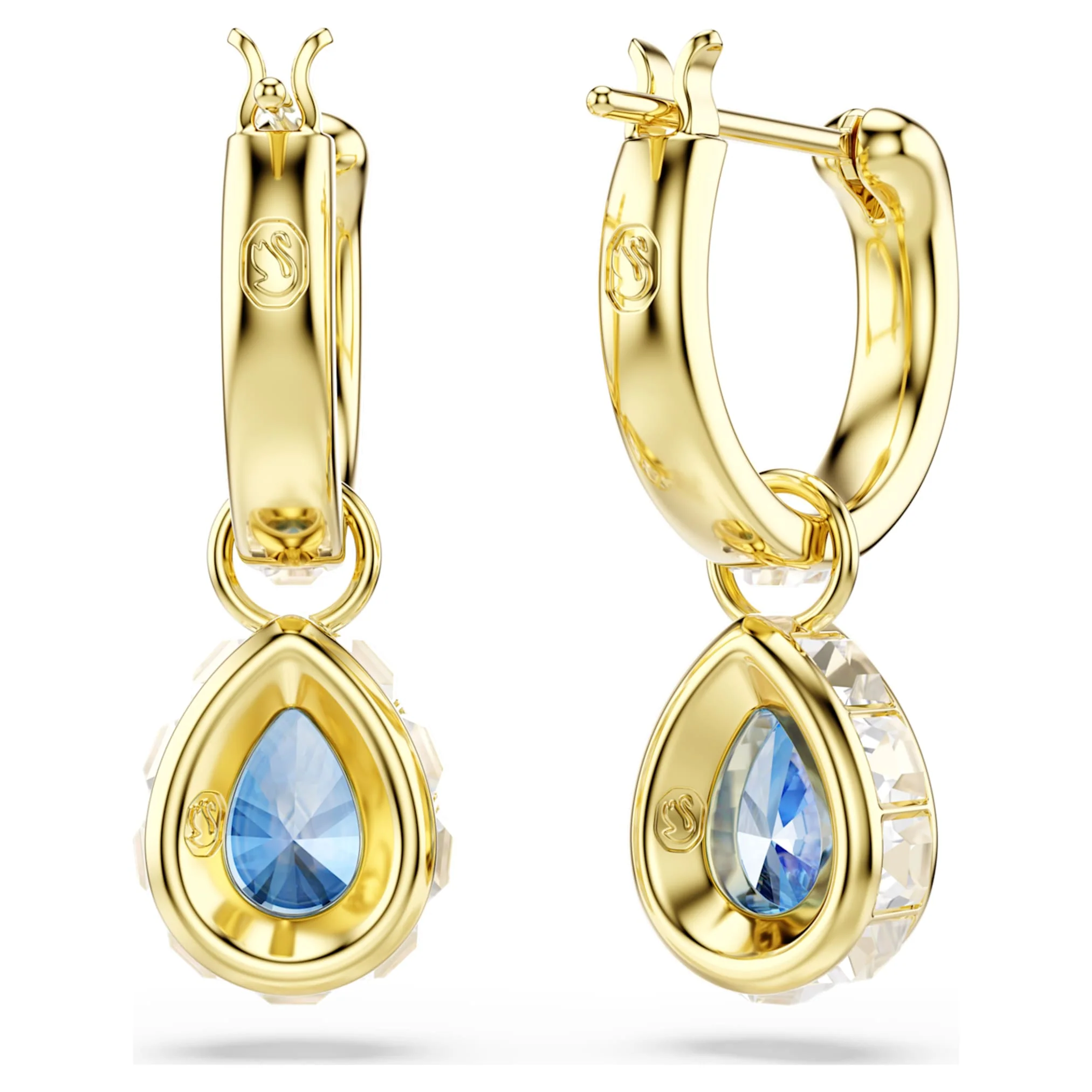 Chroma drop earrings Pear cut, Blue, 18K gold finish - Image 4