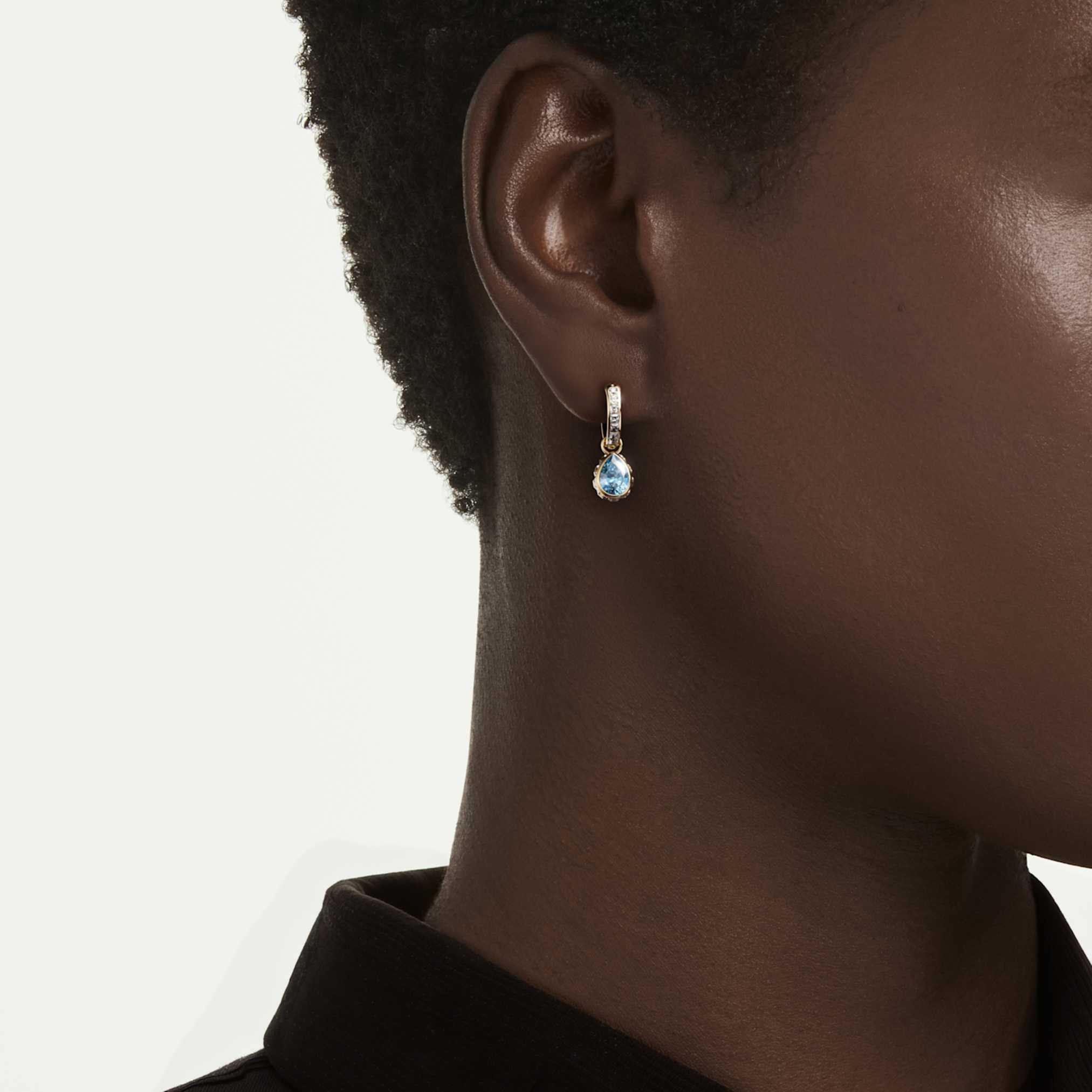Chroma drop earrings Pear cut, Blue, 18K gold finish - Image 5