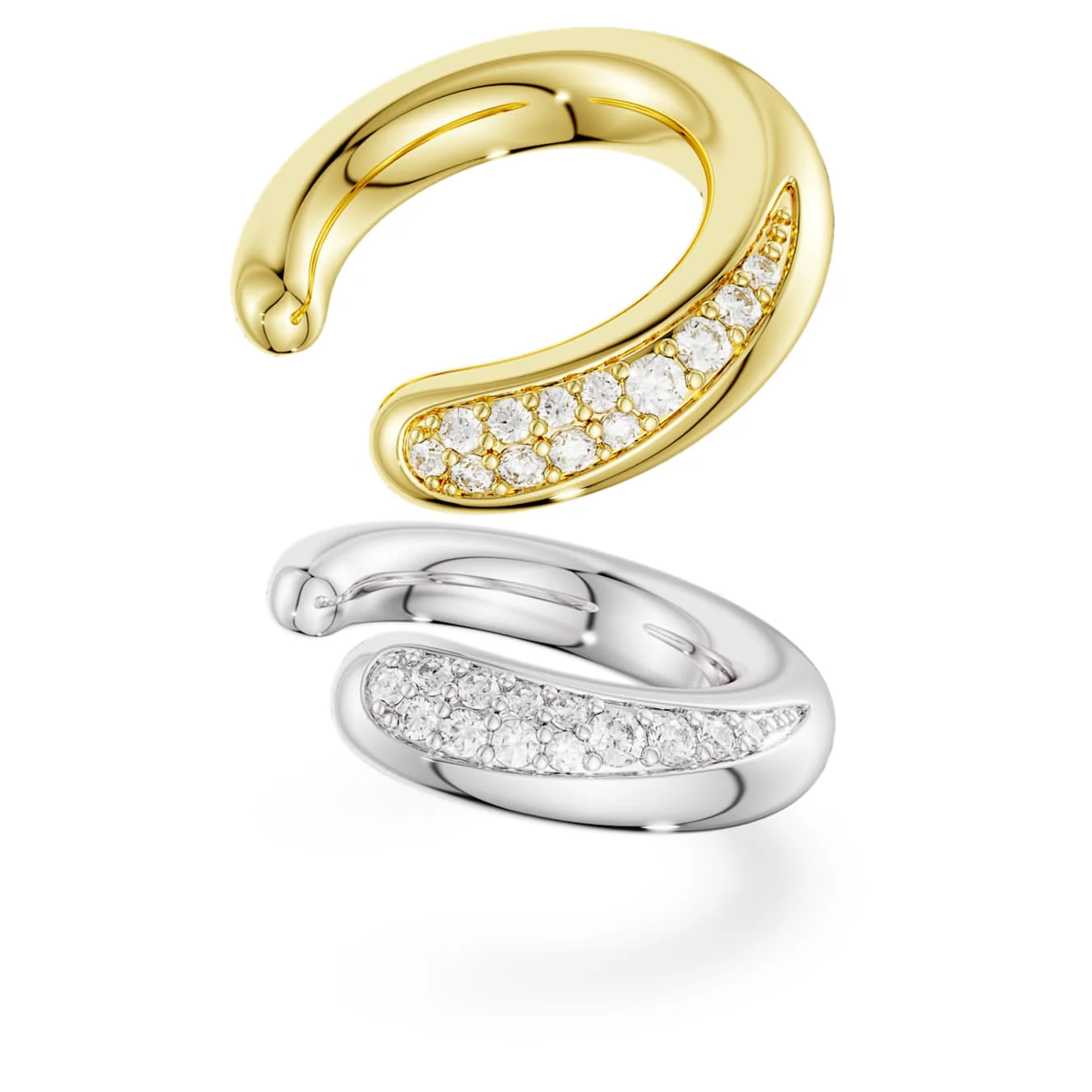 Classica ear cuffs Round cut, White, Sterling silver, 18K gold finish - Image 3