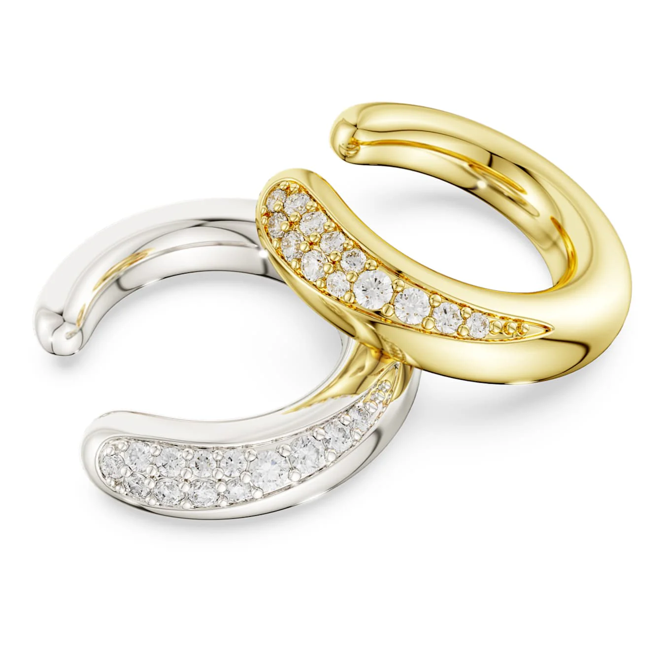 Classica ear cuffs Round cut, White, Sterling silver, 18K gold finish - Image 4