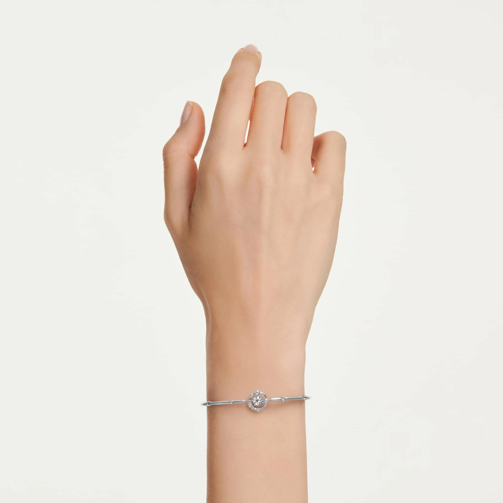 Constella bangle Round cut, Dancing stone, White, Rhodium plated - Image 6