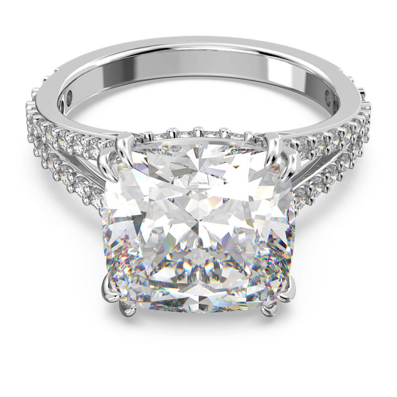 Constella cocktail ring Square cut, Pavé, White, Rhodium plated