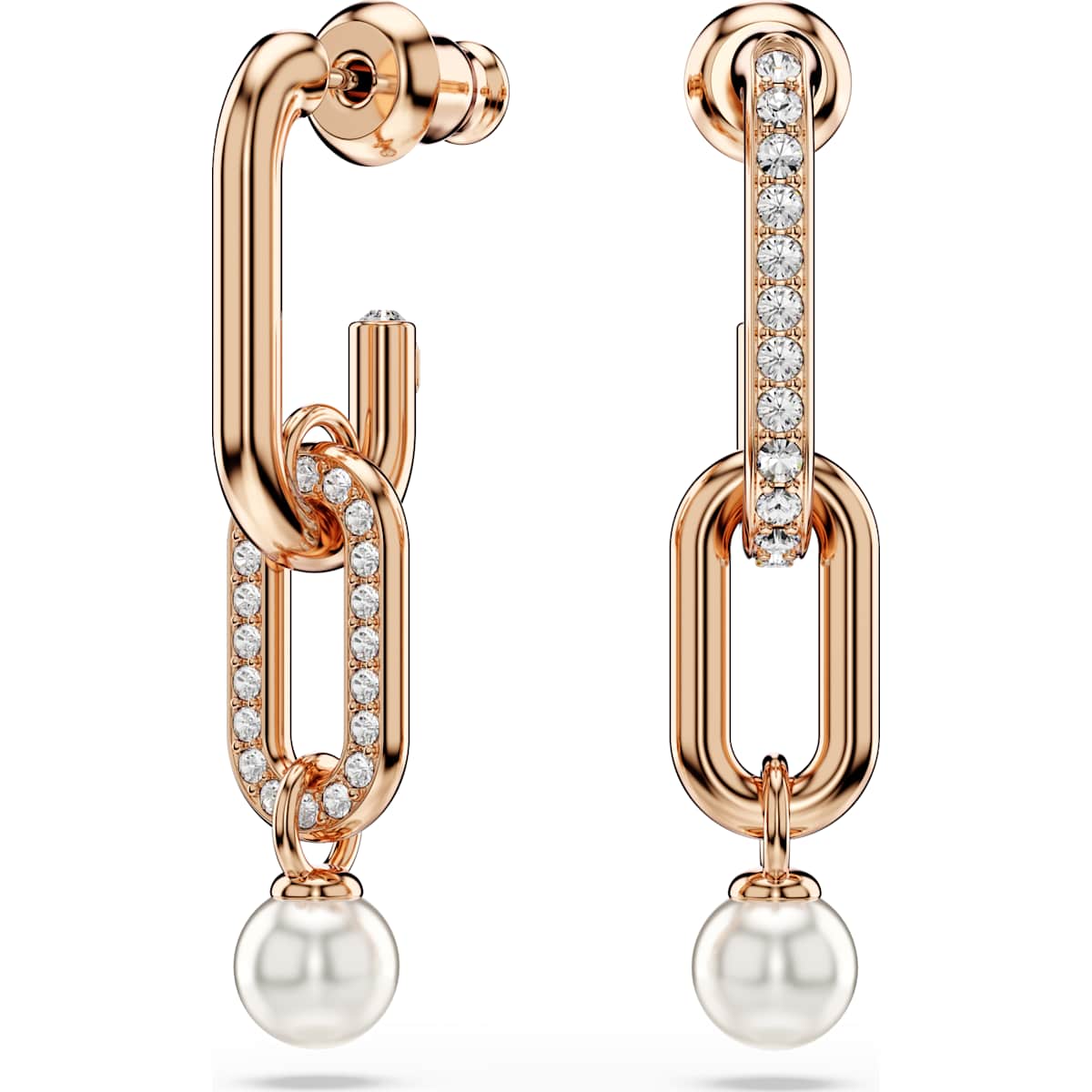 Constella drop earrings, Crystal pearl, Round cut, White, Rose gold-tone plated