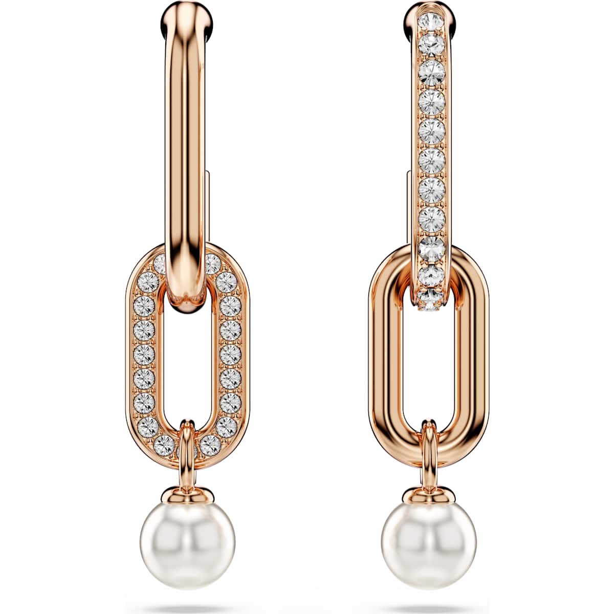 Constella drop earrings, Crystal pearl, Round cut, White, Rose gold-tone plated - Image 2