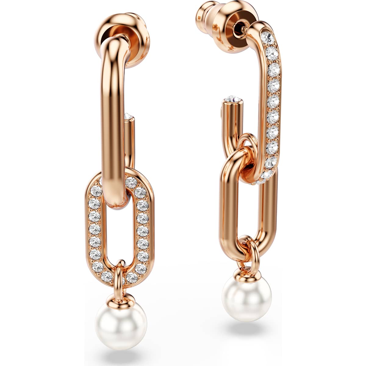 Constella drop earrings, Crystal pearl, Round cut, White, Rose gold-tone plated - Image 3