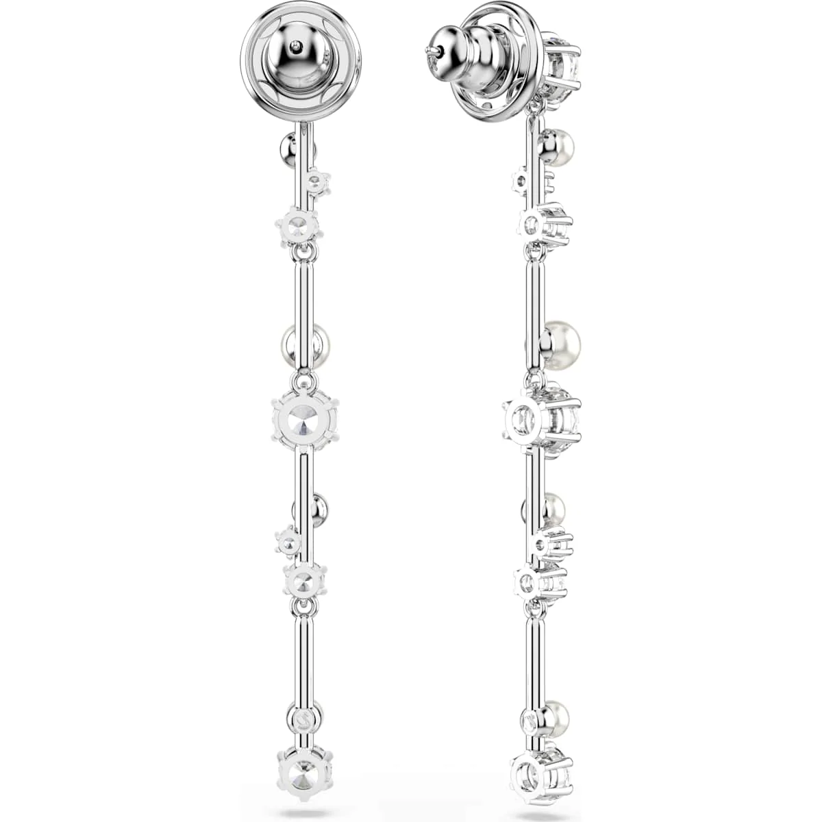 Constella drop earrings, Crystal pearl, Round cuts, White, Rhodium plated - Image 4