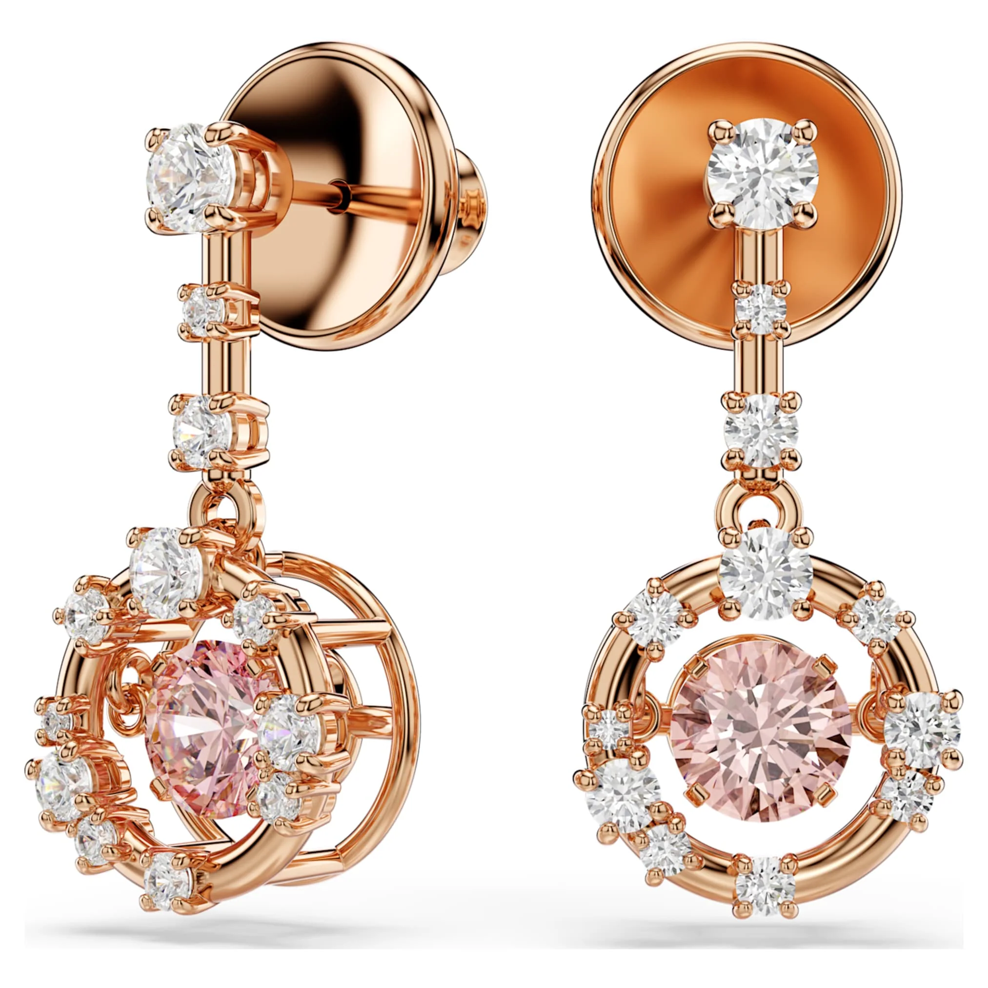 Constella drop earrings Round cut, Dancing stone, Pink, Rose gold-tone plated - Image 2