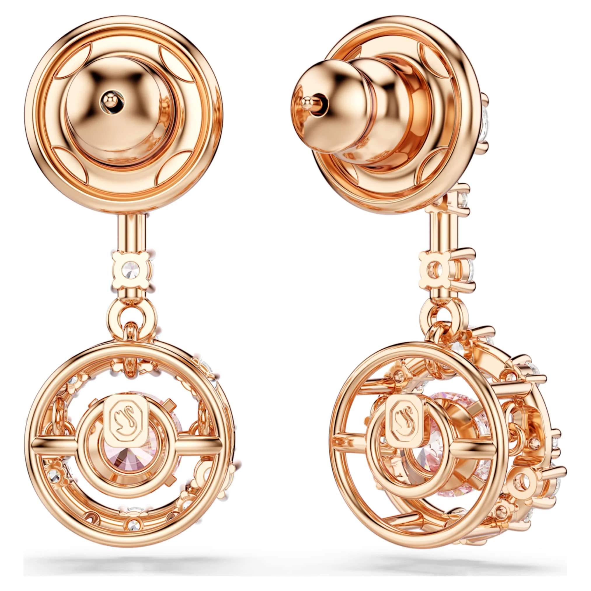 Constella drop earrings Round cut, Dancing stone, Pink, Rose gold-tone plated - Image 4