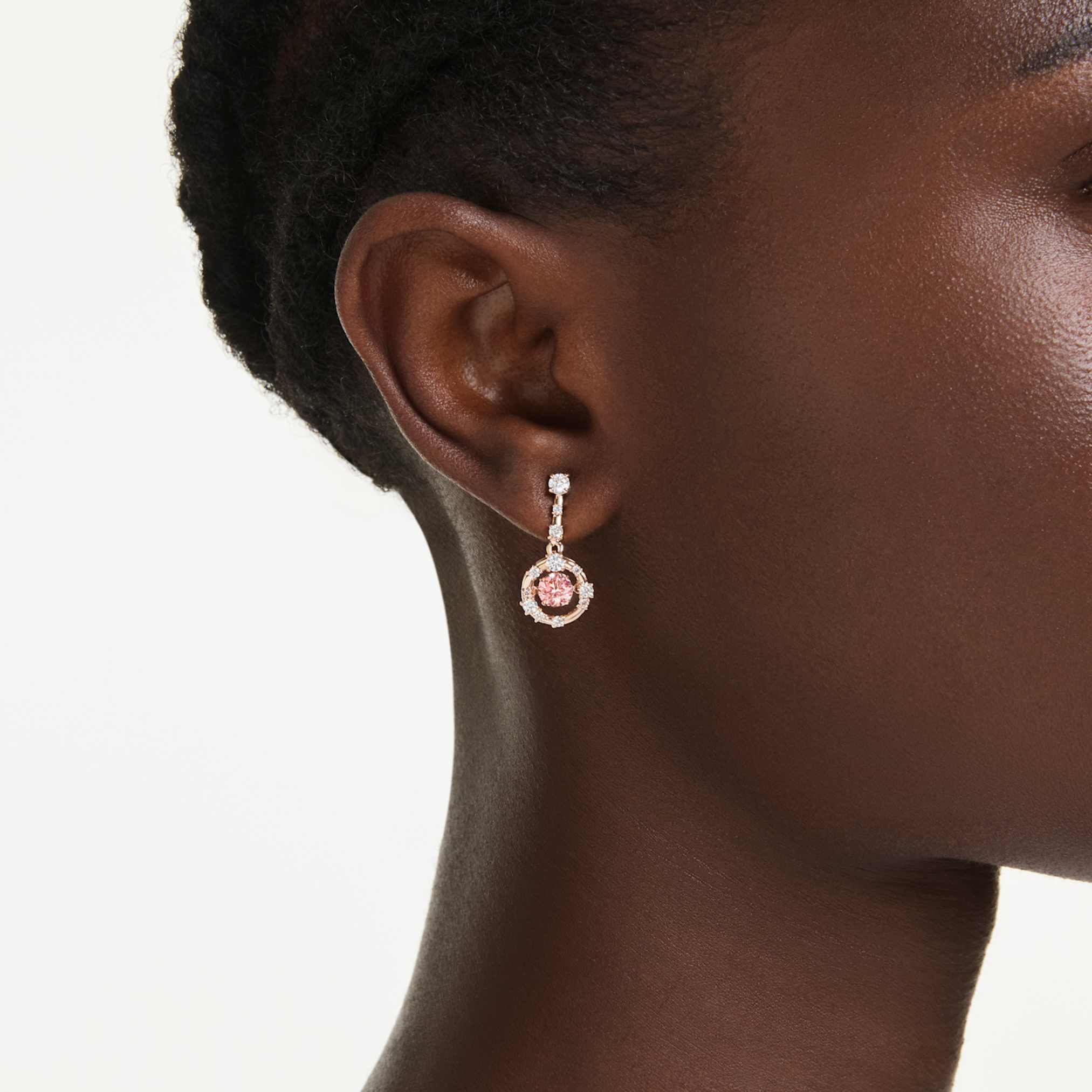 Constella drop earrings Round cut, Dancing stone, Pink, Rose gold-tone plated - Image 5