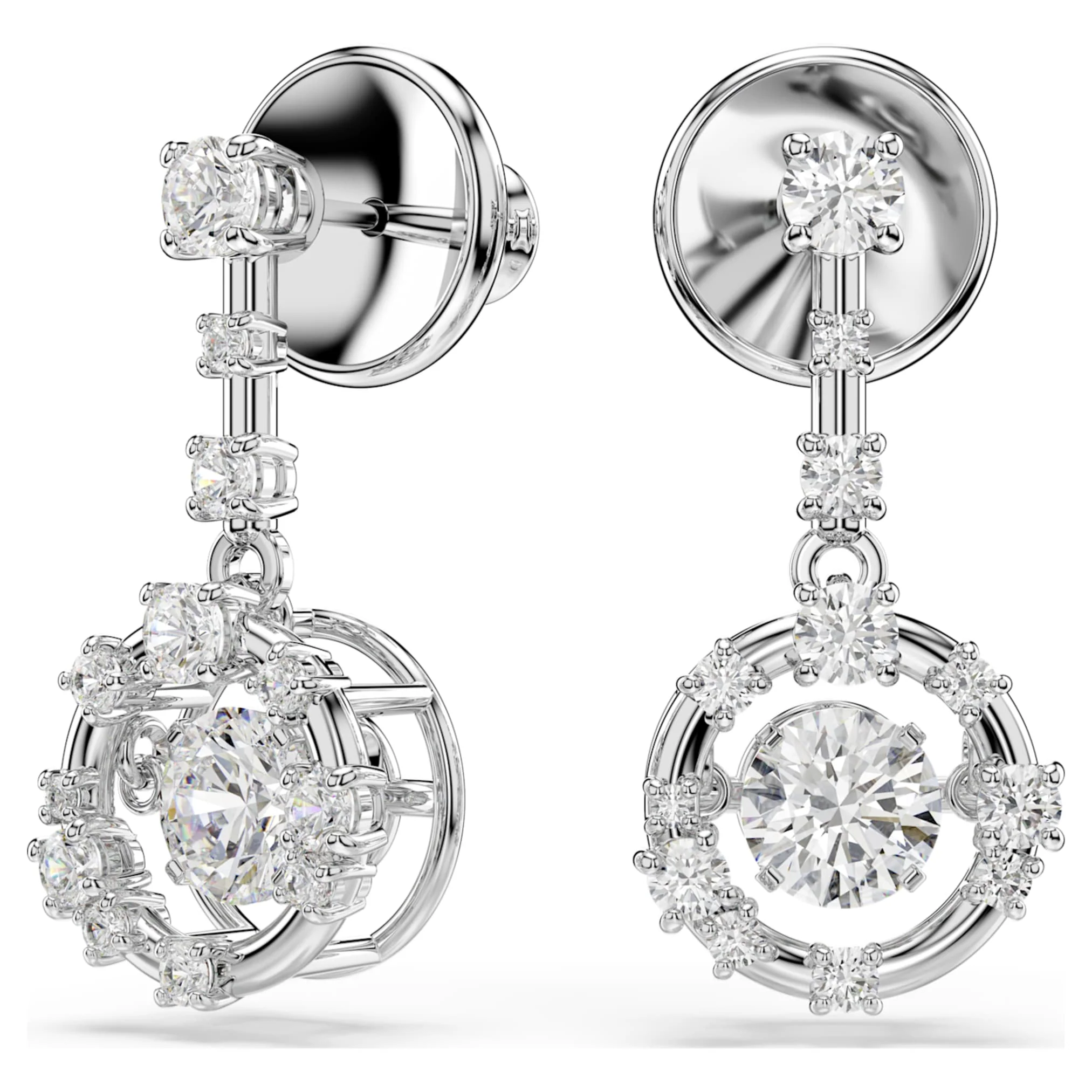 Constella drop earrings Round cut, Dancing stone, White, Rhodium plated - Image 2