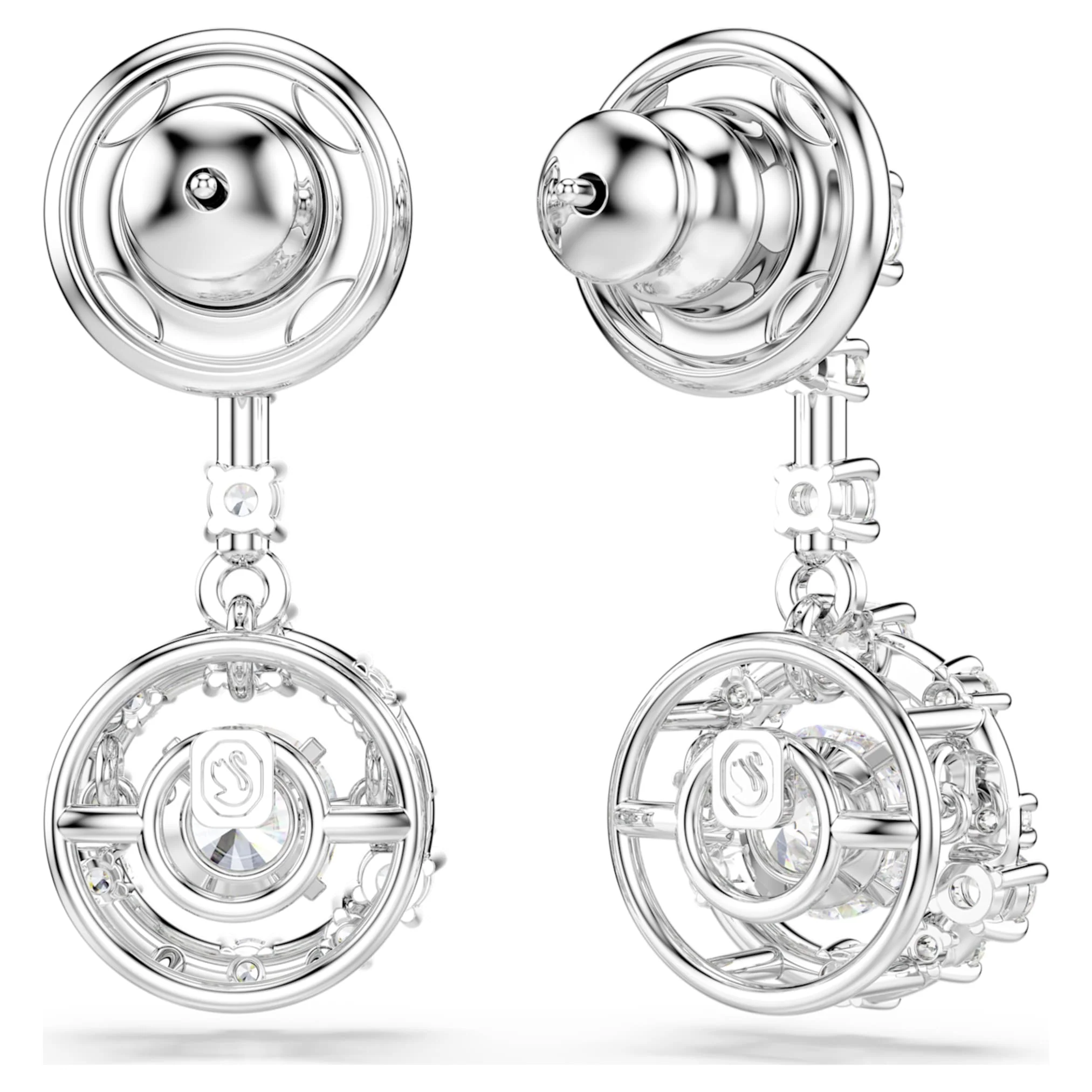 Constella drop earrings Round cut, Dancing stone, White, Rhodium plated - Image 4