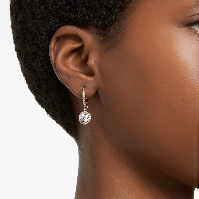 Constella drop earrings Round cut, Pavé, White, Rose gold-tone plated - Image 4