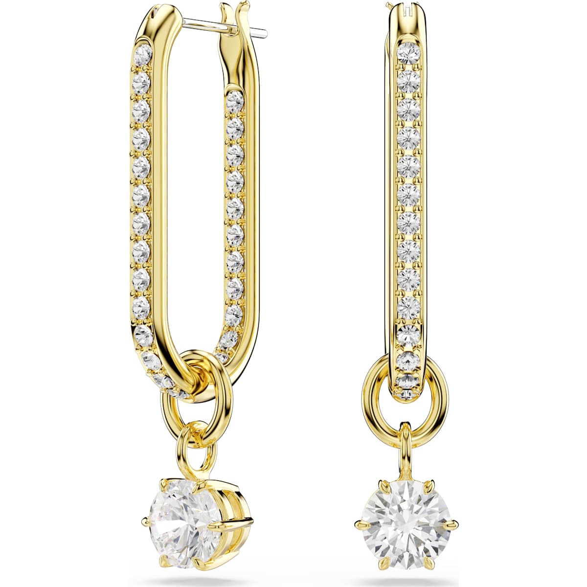 Constella drop earrings, Round cut, White, Gold-tone plated