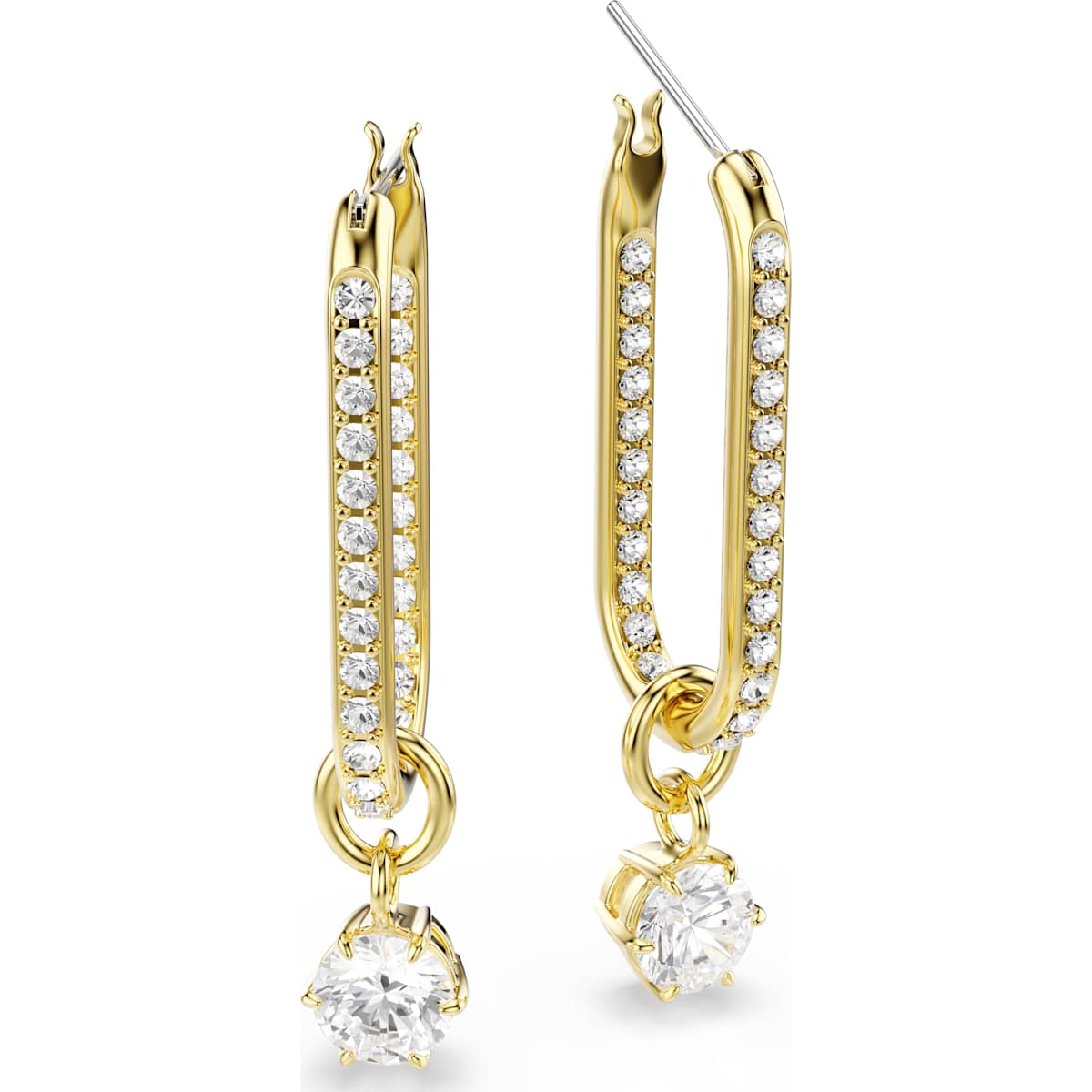 Constella drop earrings, Round cut, White, Gold-tone plated - Image 3
