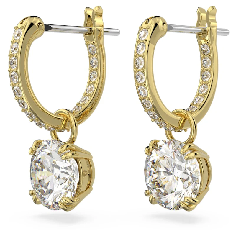 Constella drop earrings Round cut, White, Gold-tone plated - Image 2