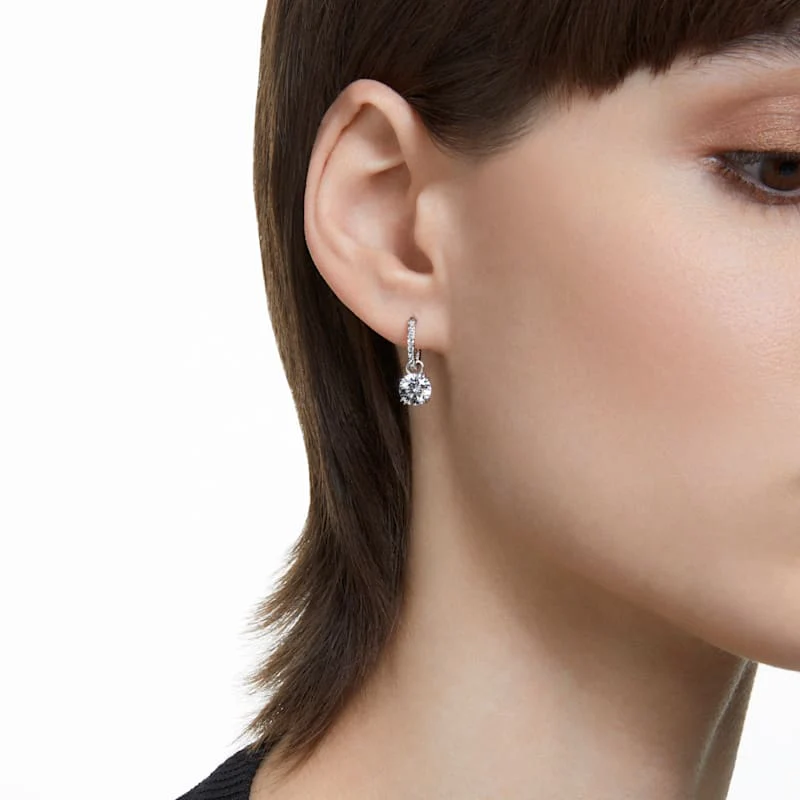 Constella drop earrings Round cut, White, Rhodium plated - Image 4