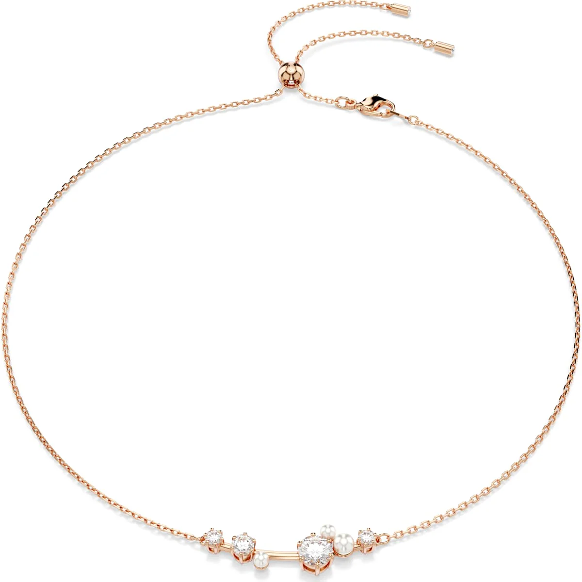 Constella necklace Crystal pearl, Round cuts, White, Rose gold-tone plated