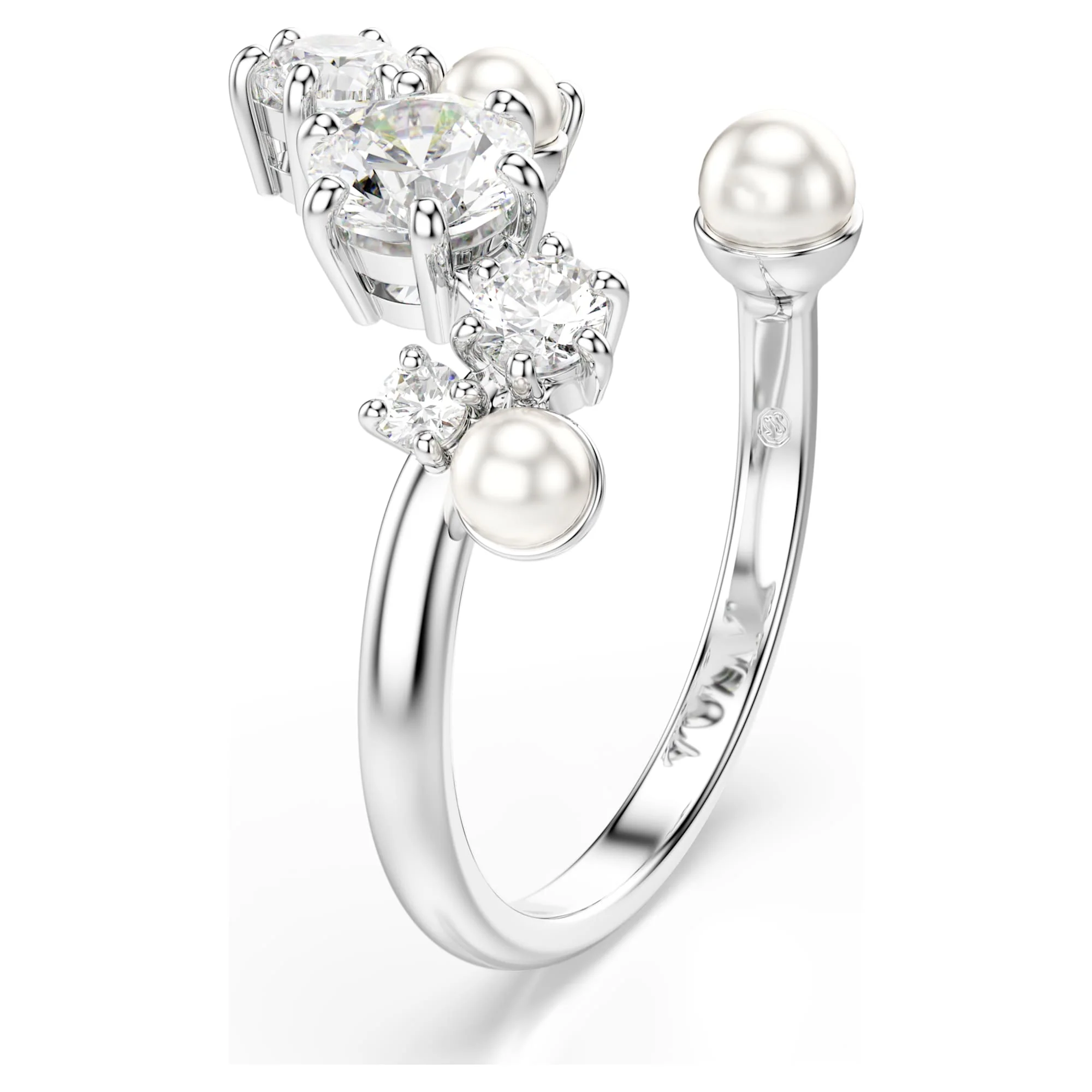 Constella open ring Crystal pearl, Round cuts, White, Rhodium plated - Image 2