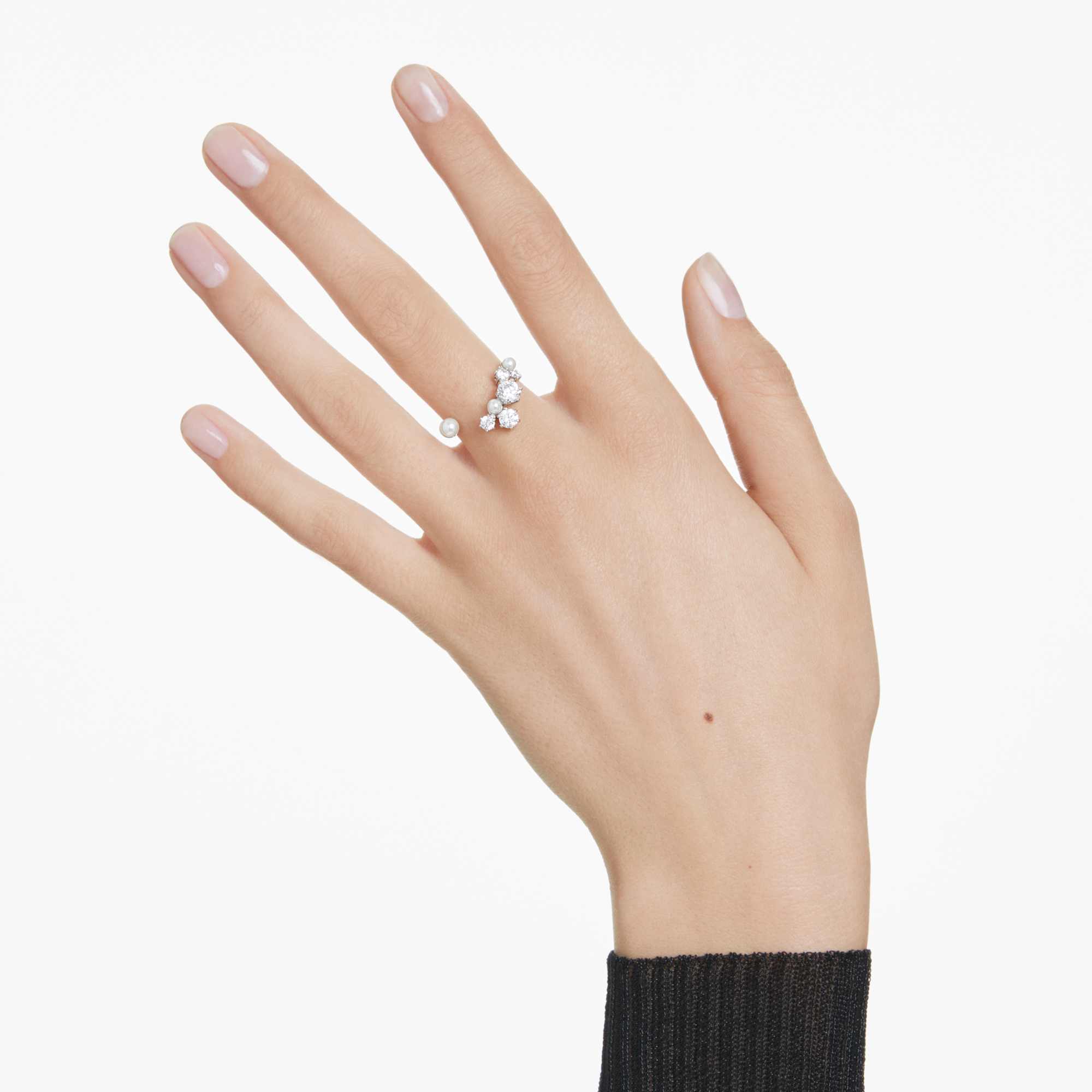 Constella open ring Crystal pearl, Round cuts, White, Rhodium plated - Image 5