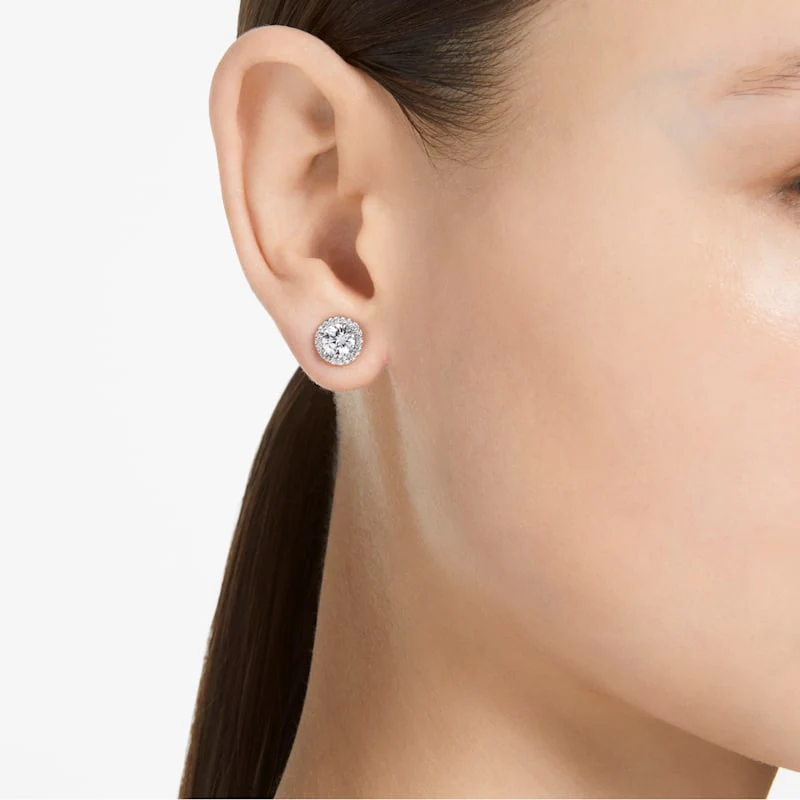 Constella stud earrings Round cut, Pavé, White, Rhodium plated - Image 4