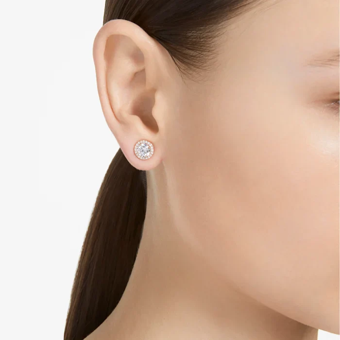 Constella stud earrings Round cut, Pavé, White, Rose gold-tone plated - Image 4