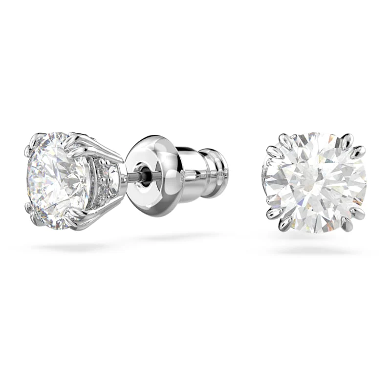 Constella stud earrings Round cut, White, Rhodium plated - Image 2