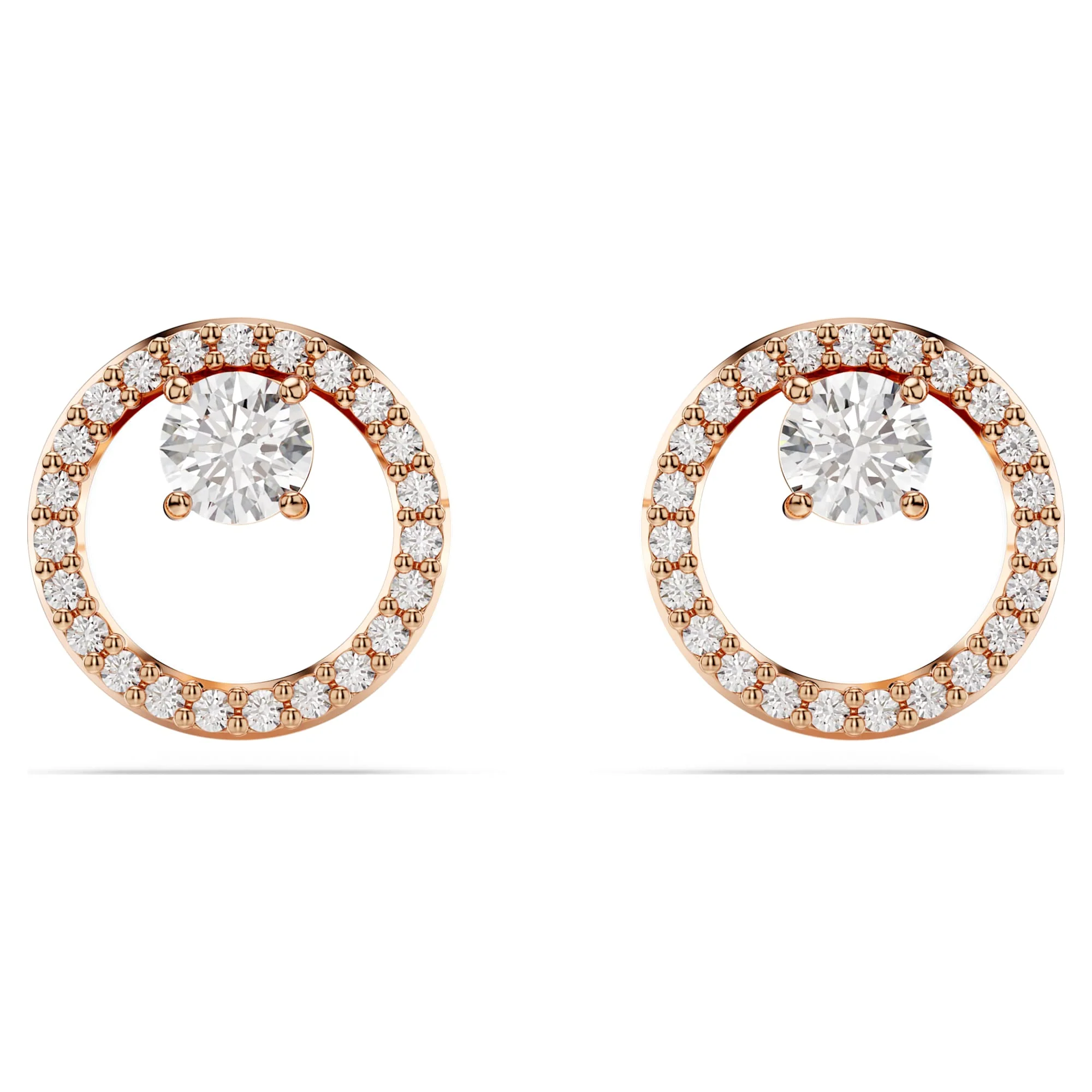 Constella stud earrings Round cut, White, Rose gold-tone plated
