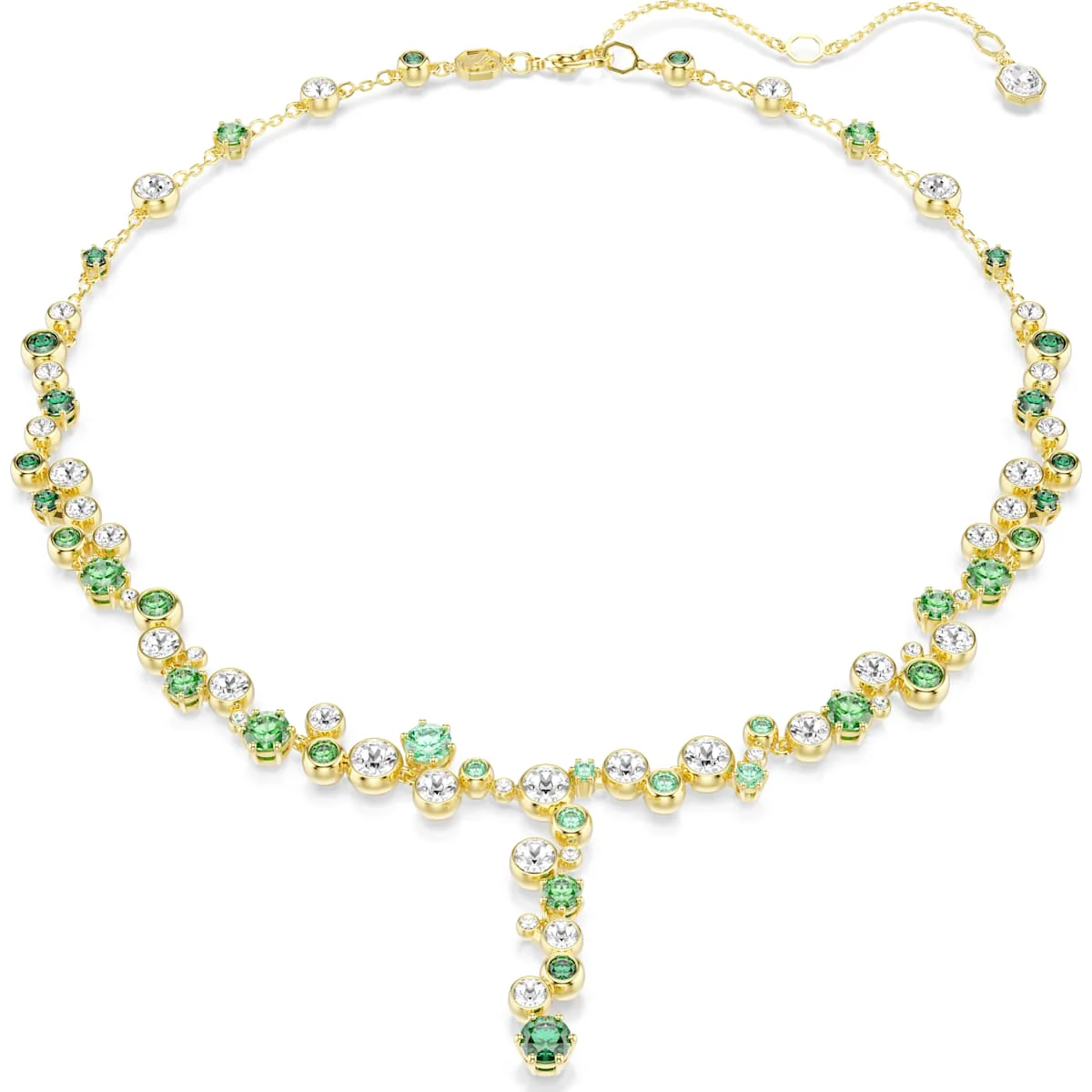 Constella Y necklace, Mixed cuts, Green, Gold-tone plated