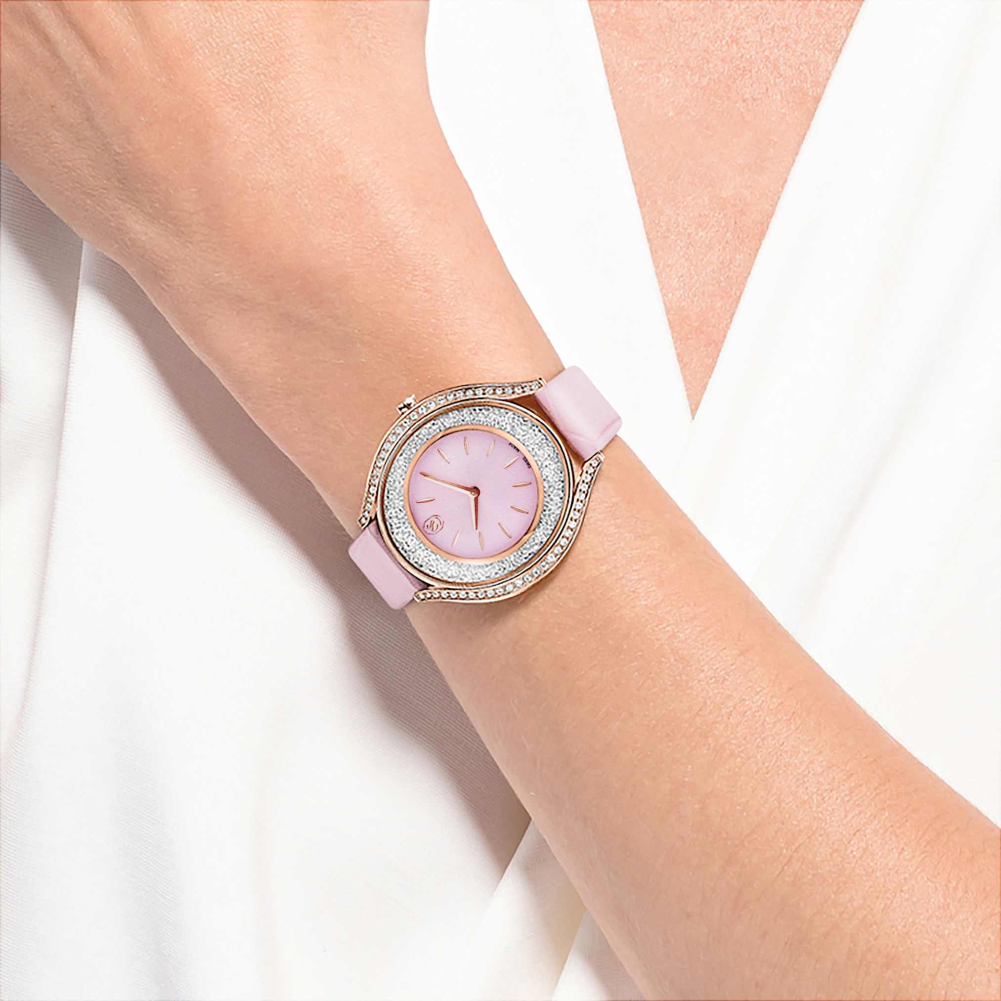 Crystalline aura watch Swiss Made, Leather strap, Pink, Rose gold-tone finish - Image 8