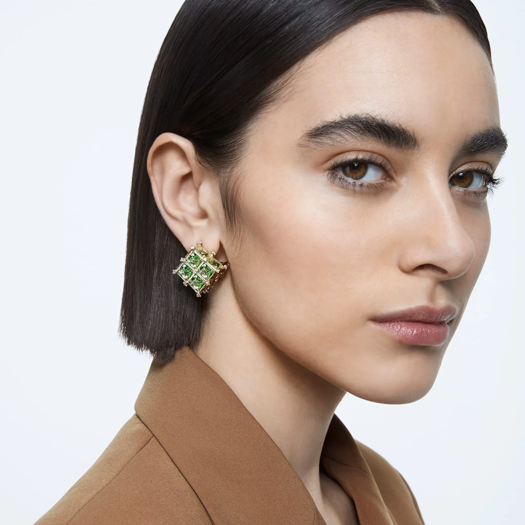 Curiosa stud earring Single, Green, Gold-tone plated - Image 3