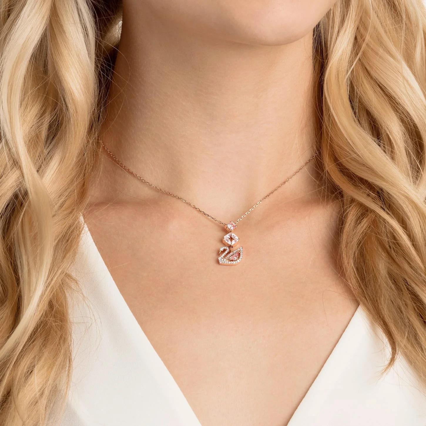 DAZZLING SWAN Y NECKLACE, MULTI-COLORED, ROSE-GOLD TONE PLATED - Image 4