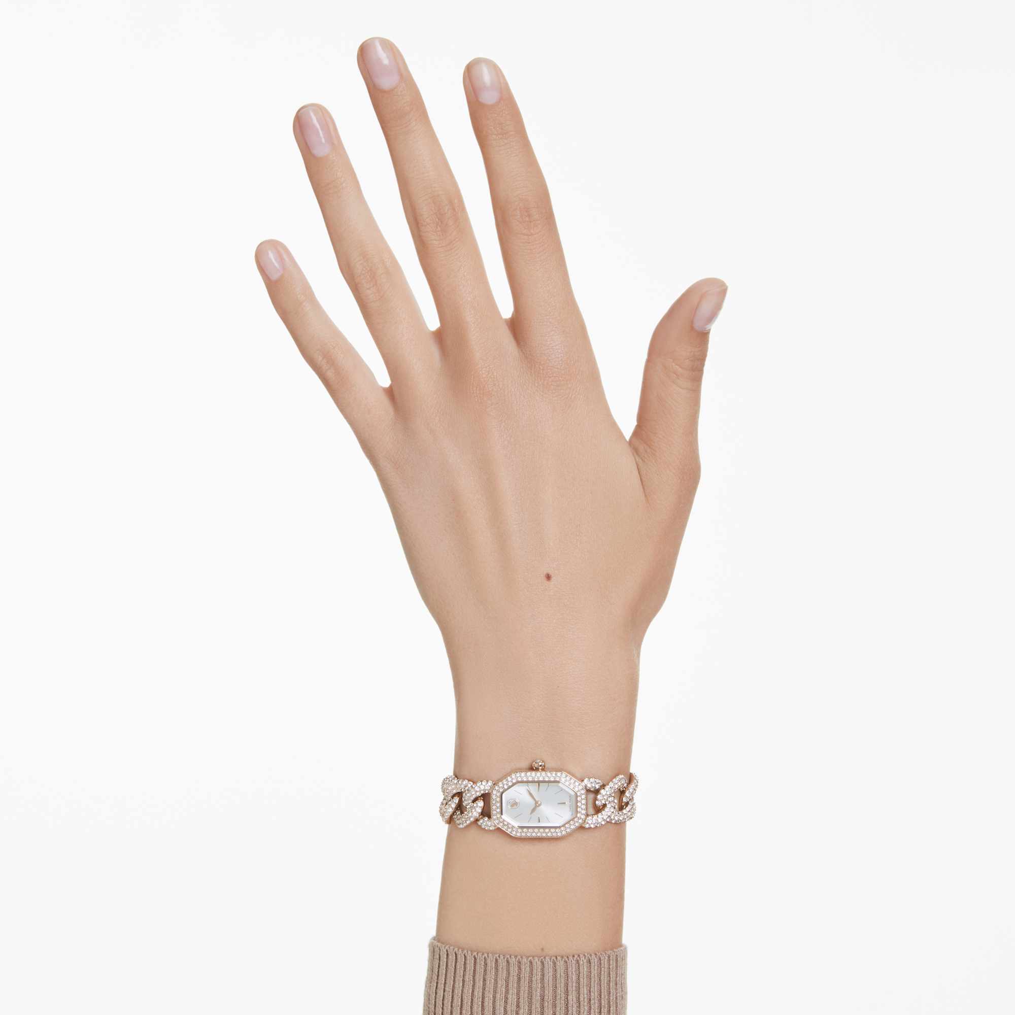 Dextera Chain watch Swiss Made, Crystal bracelet, White, Champagne gold-tone finish - Image 6
